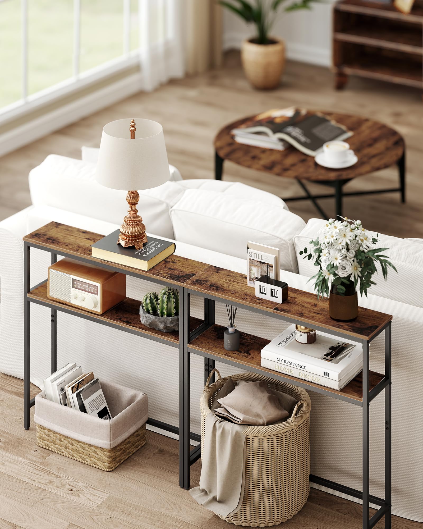 VASAGLE Console Table - 2-Tier Slim Sofa Table | 80 x 80 x 20 cm | Rustic Brown/Ink Black 6