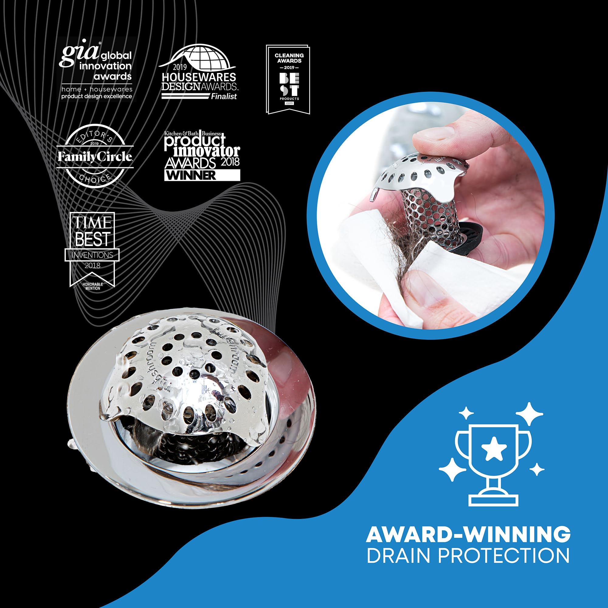 TubShroom Bathtub Hair Drain Catcher - Stainless Steel Ultra, Fits Standard Drains + Adapters 3