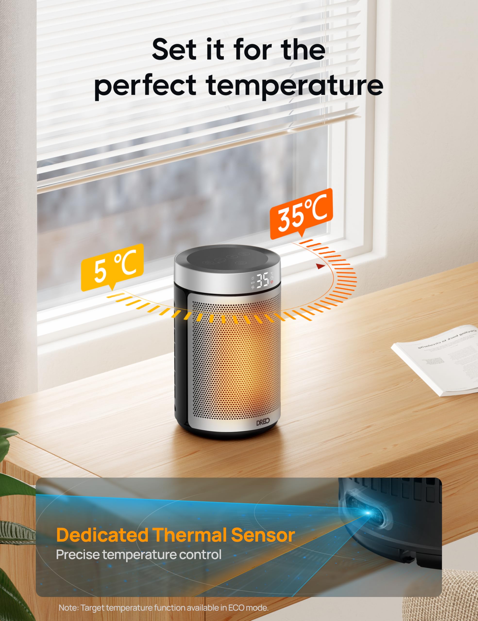 Dreo Electric Heater - 1500W Energy Efficient Space Heater | Silent Operation | Silver 6