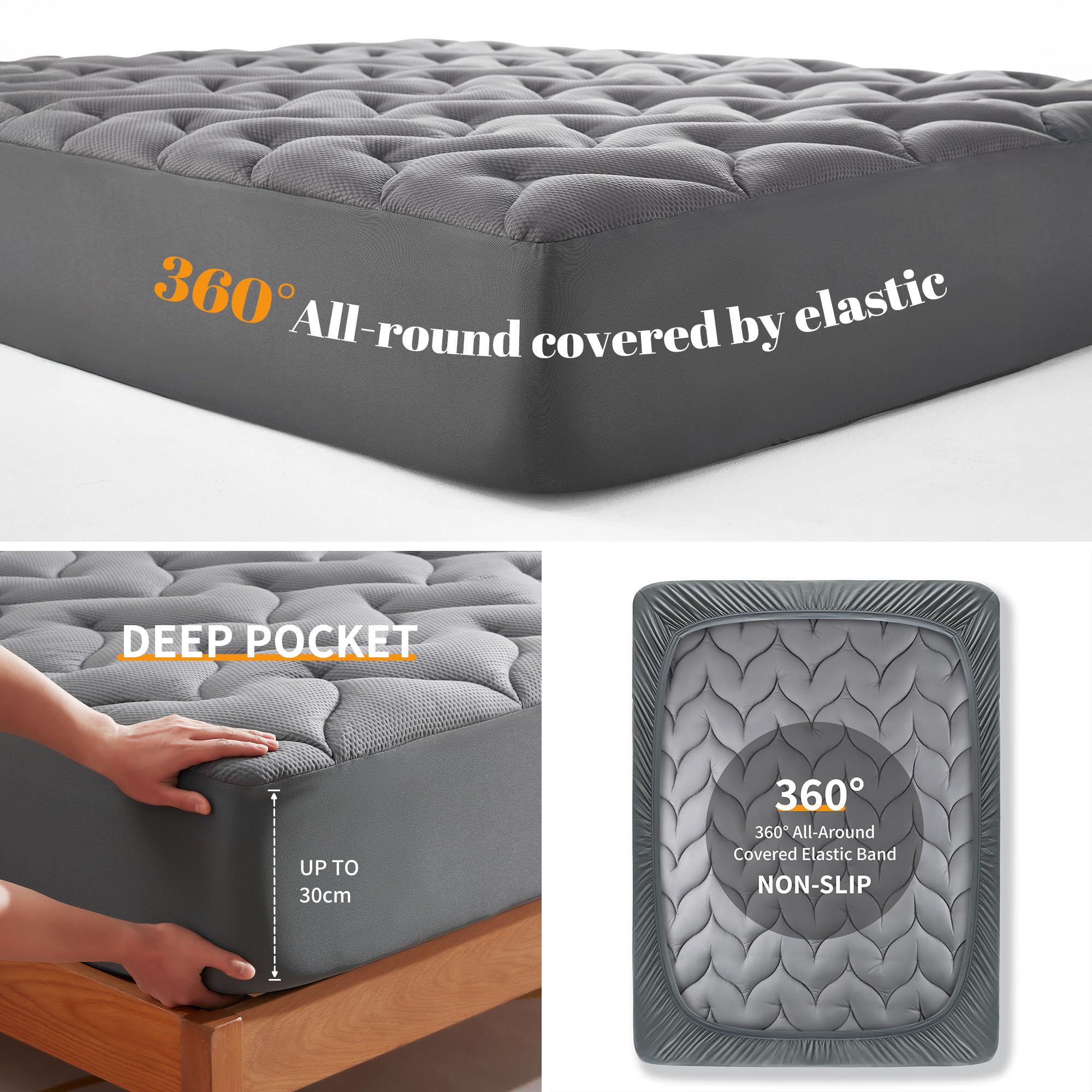 Sonive Single Mattress Pad - 90x190 cm, 30cm Deep Pocket, Grey, Breathable Microfiber 6