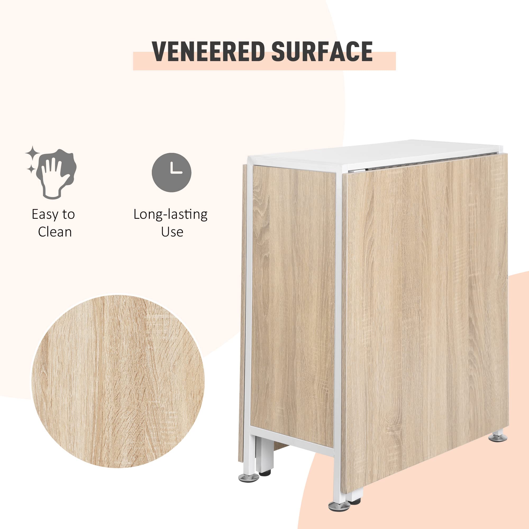 HOMCOM Foldable Drop Leaf Dining Table with Storage Shelf | Oak/White | Extends to 169L cm 4