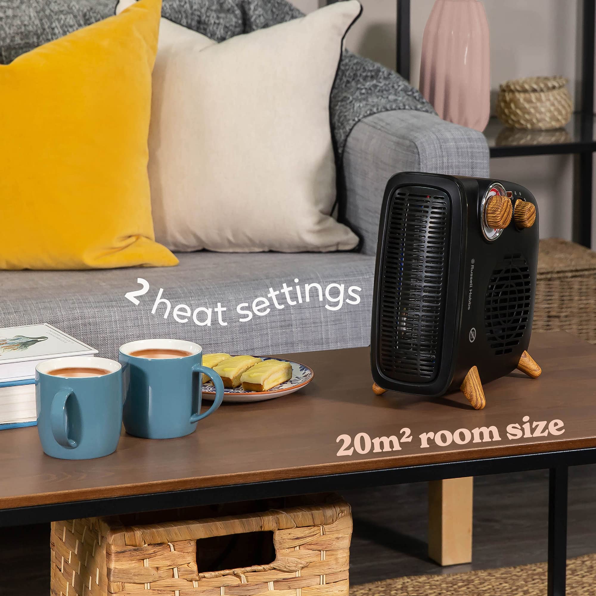 Russell Hobbs 1.8kW Retro Electric Fan Heater - Black Scandi Wood Effect | 20m² Coverage 4