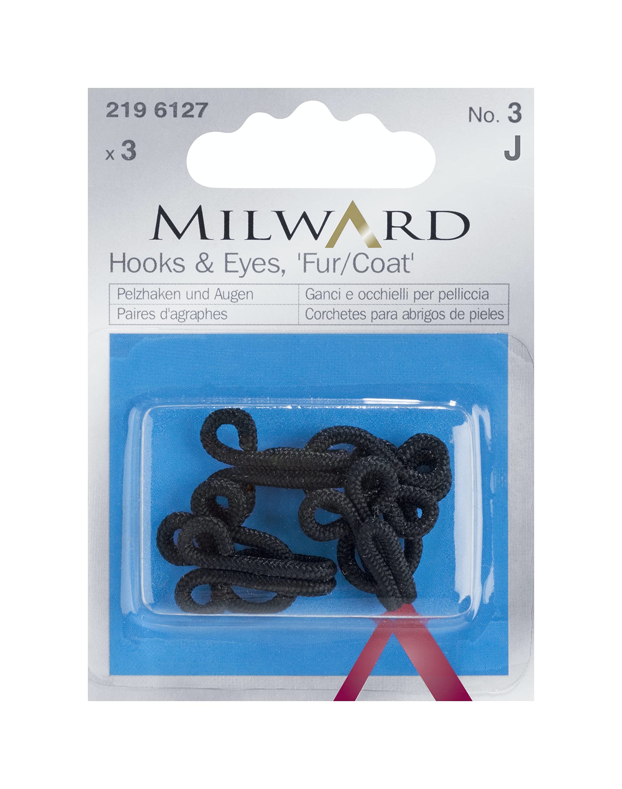 Milward Fur/Coat Hooks & Eyes - Black Size No.3, 3 Pieces | Rust Resistant Steel 1