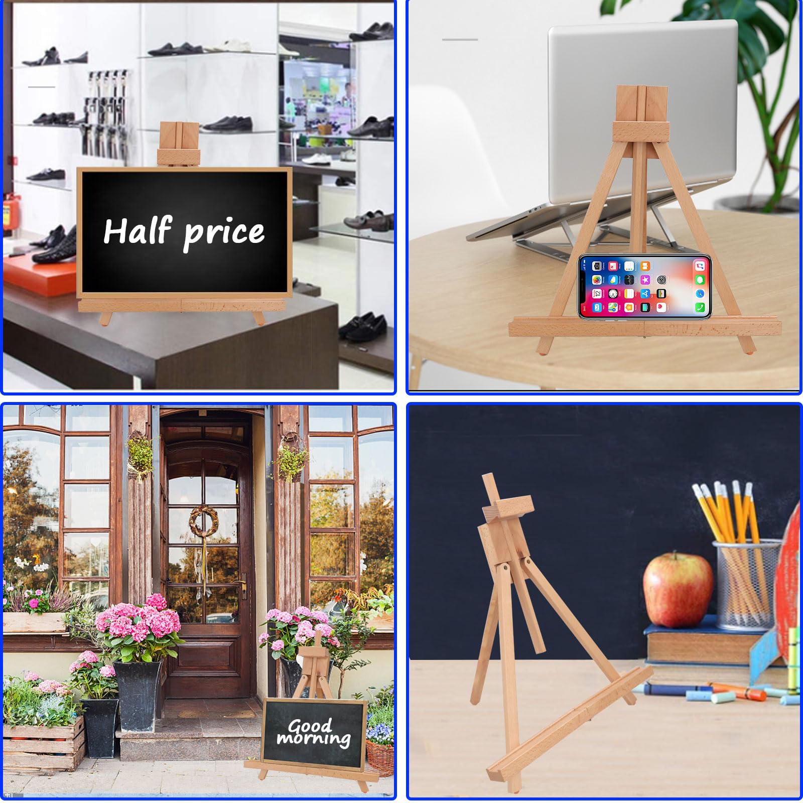 ASelected Wooden Tabletop Easel - 45cm Adjustable Height | Beech Wood | Foldable Design 7