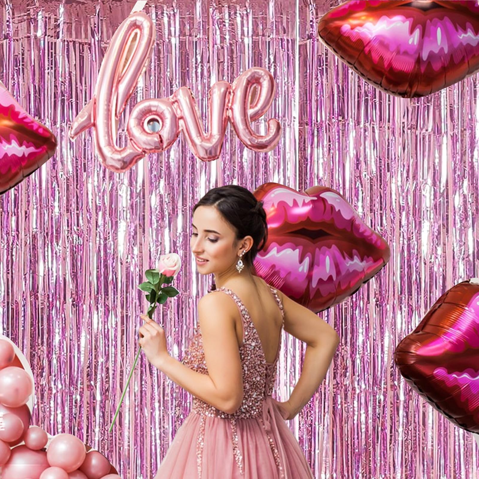 ASelected 6 Pack Pink Tinsel Foil Fringe Curtains - 1x2M Metallic Backdrop for Parties 3