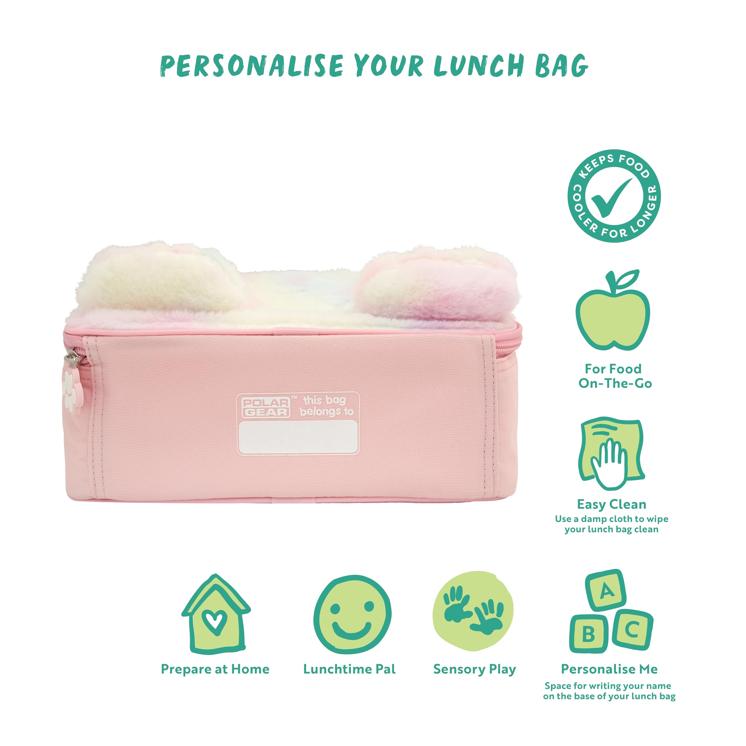 Polar Gear Fluffy Kitty Sensory Lunch Bag - Pink | Insulated | Wipe-Clean Interior 5