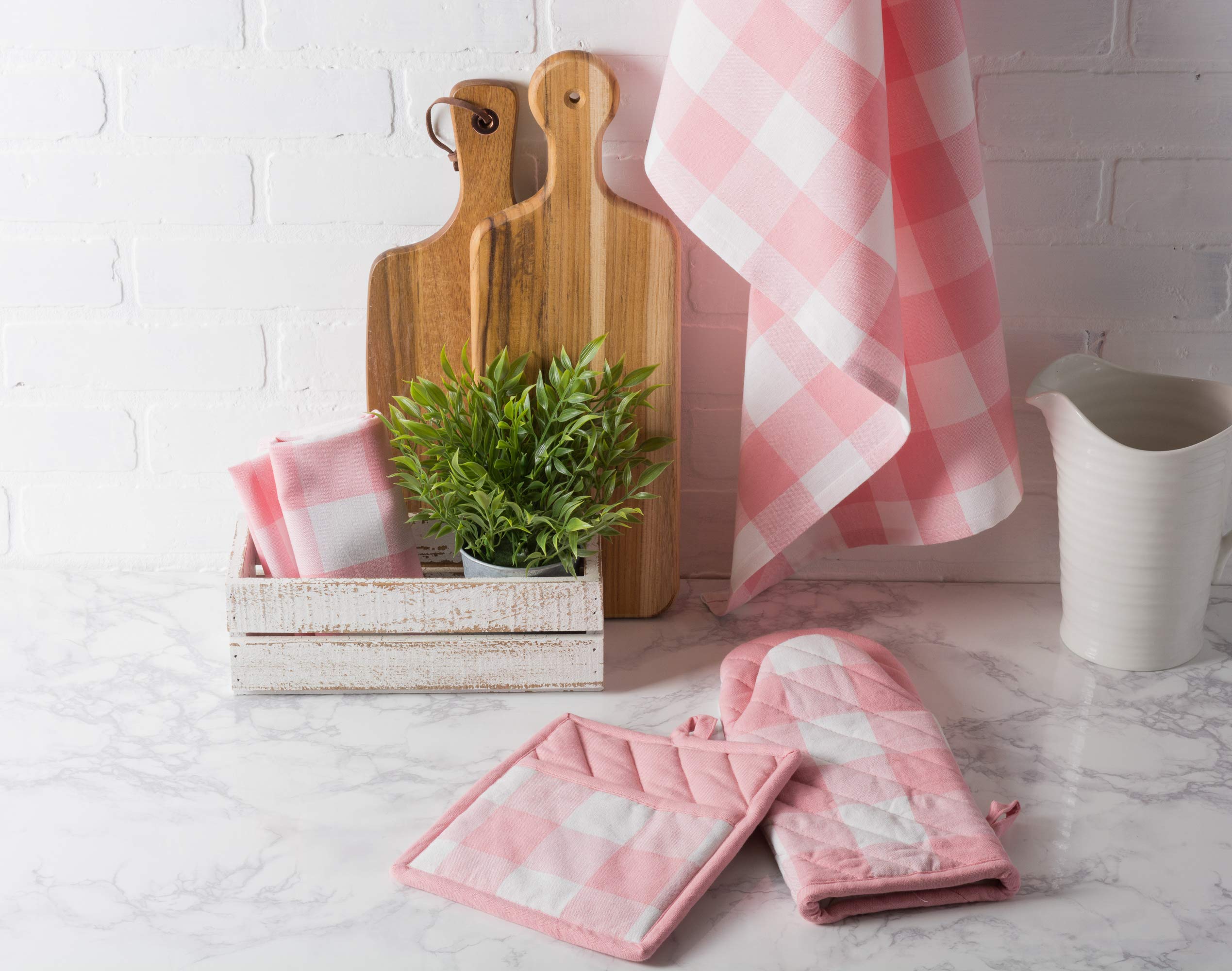 DII Buffalo Check Kitchen Collection Dishtowel Set - Pink & White | 20x30 Inches | 3 Pack 7