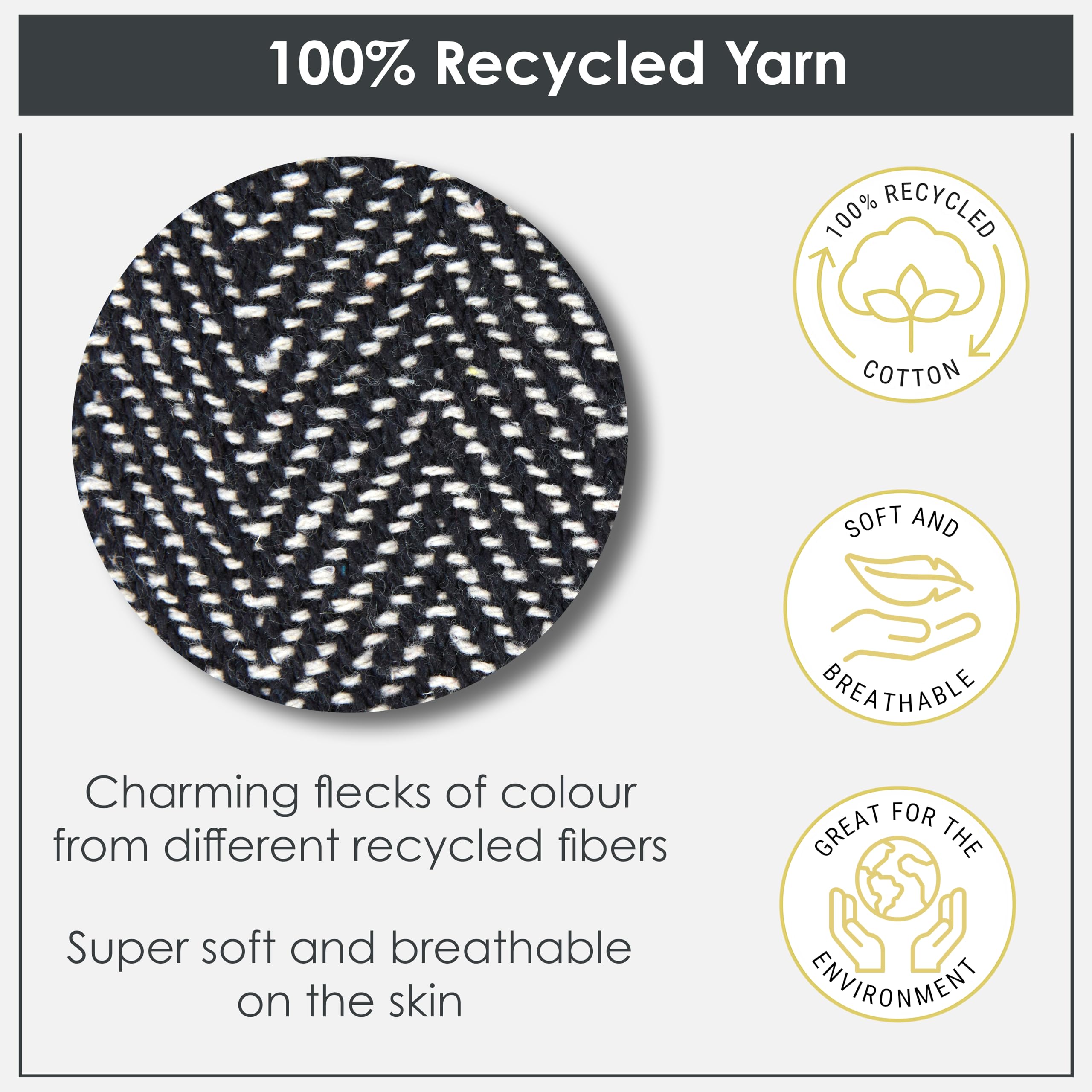 Emma Barclay Herringbone Recycled Cotton Throw Blanket - Black | 127x152cm | Machine Washable 3