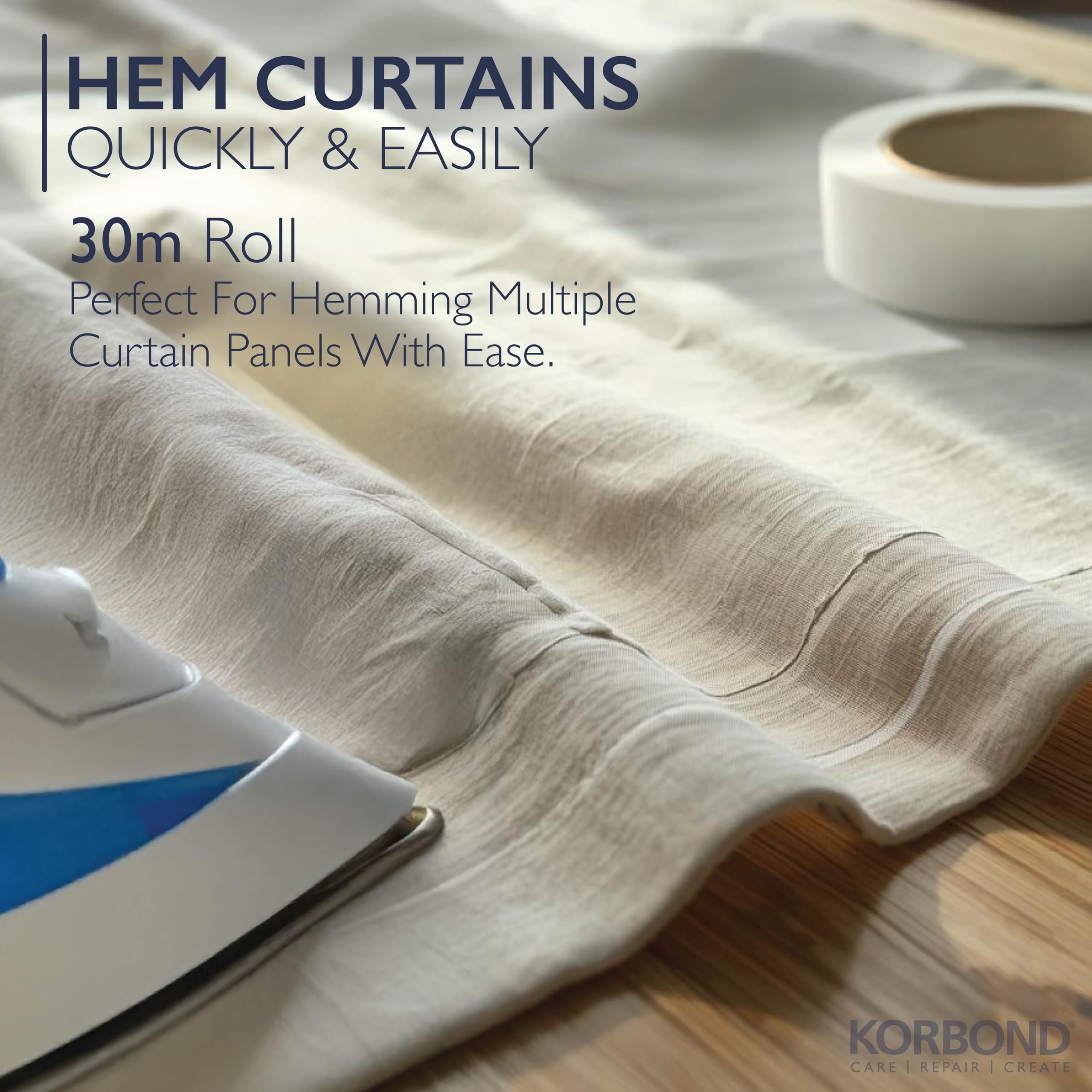 KORBOND Strongest Hemming Tape - 72 GSM Strength | 30m x 2cm | Invisible & Washable 3