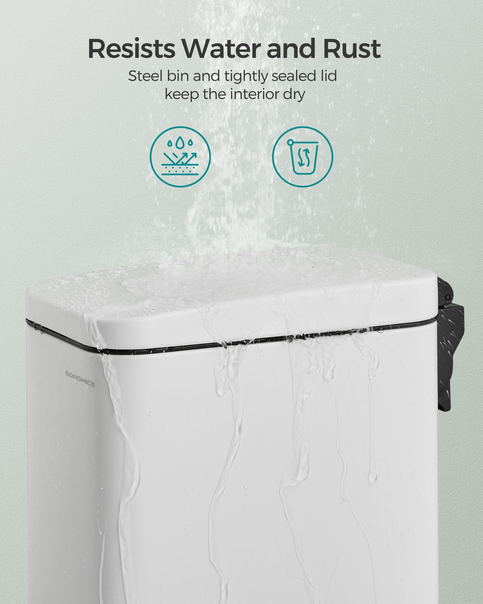 SONGMICS Slim Pedal Bathroom Bin - 10L Capacity | Rust-Resistant Steel | Quiet Close 4