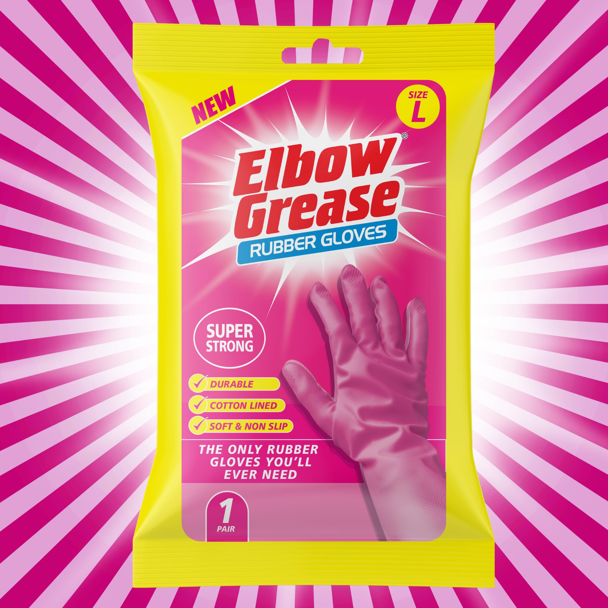 Elbow Grease Pink Rubber Gloves - Super Strong & Cotton Lined | Size L 6