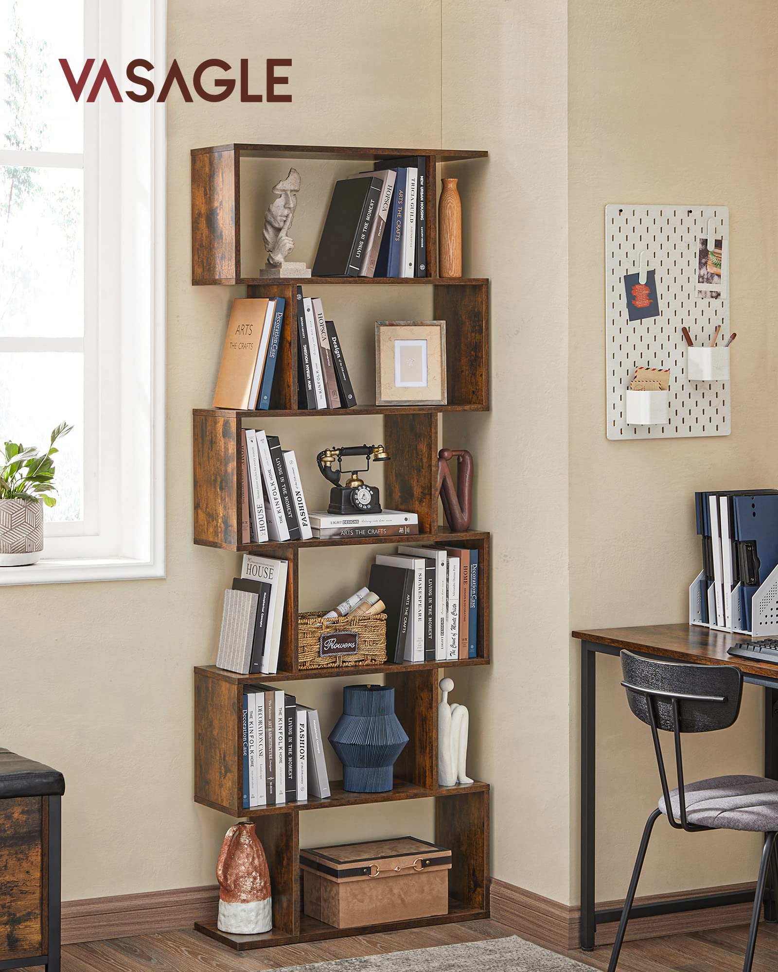 VASAGLE 6-Tier Bookshelf - Freestanding Storage Shelf | 70W x 191.6H cm | Vintage Brown 2