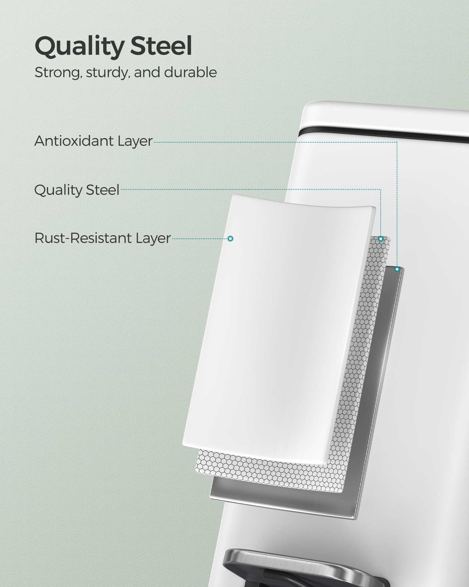 SONGMICS Slim Pedal Bathroom Bin - 10L Capacity | Rust-Resistant Steel | Quiet Close 6