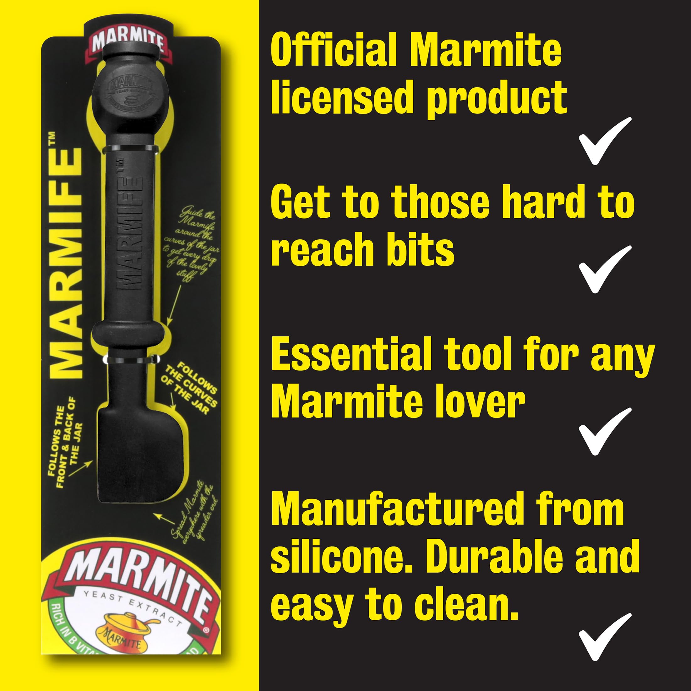 Kimm & Miller Marmite 'Marmife' Knife Spreader & Jar Scraper | Silicone | Black 3