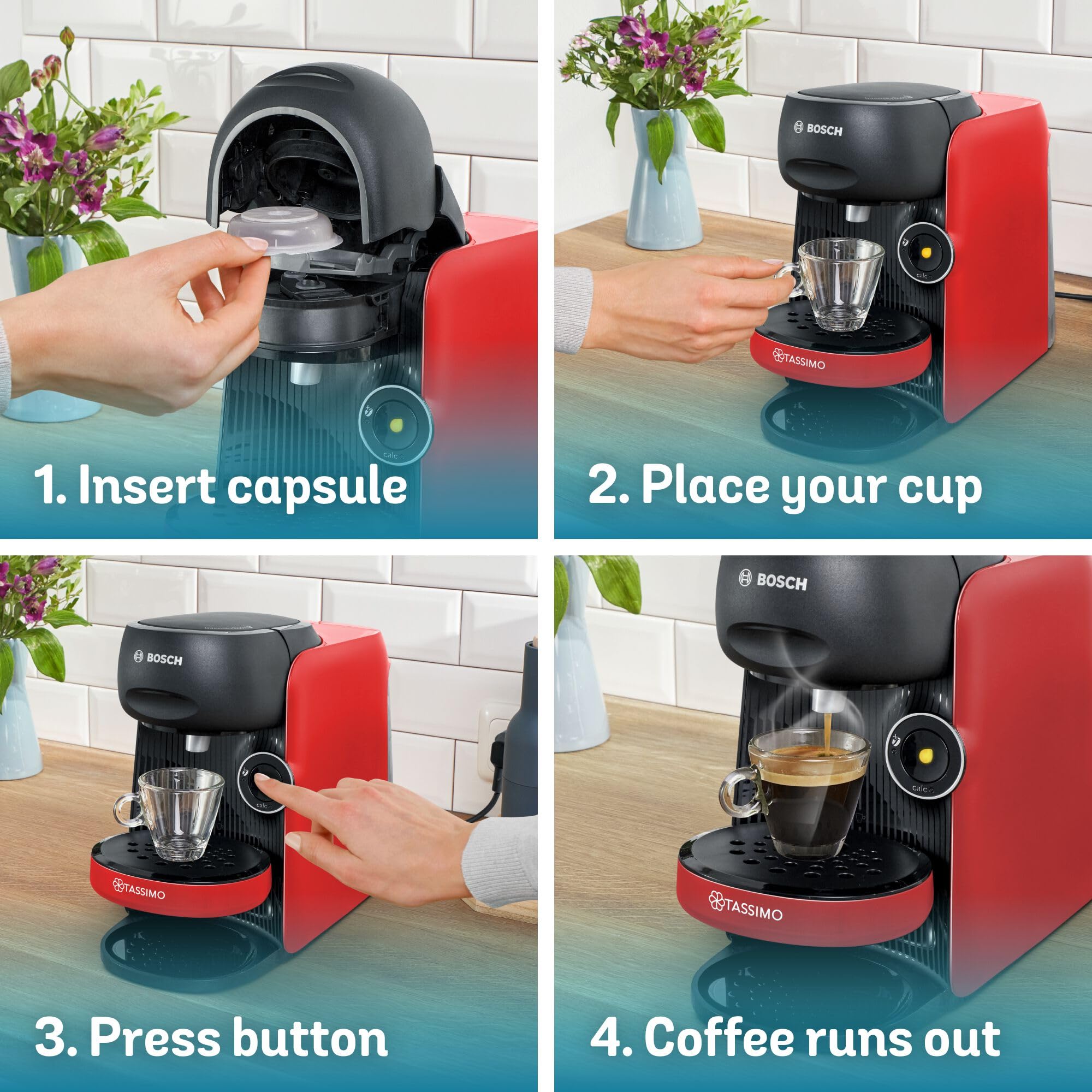 Tassimo by Bosch Finesse Friendly Single Serve Coffee Machine - Red | TAS163EGB | One-Touch 9