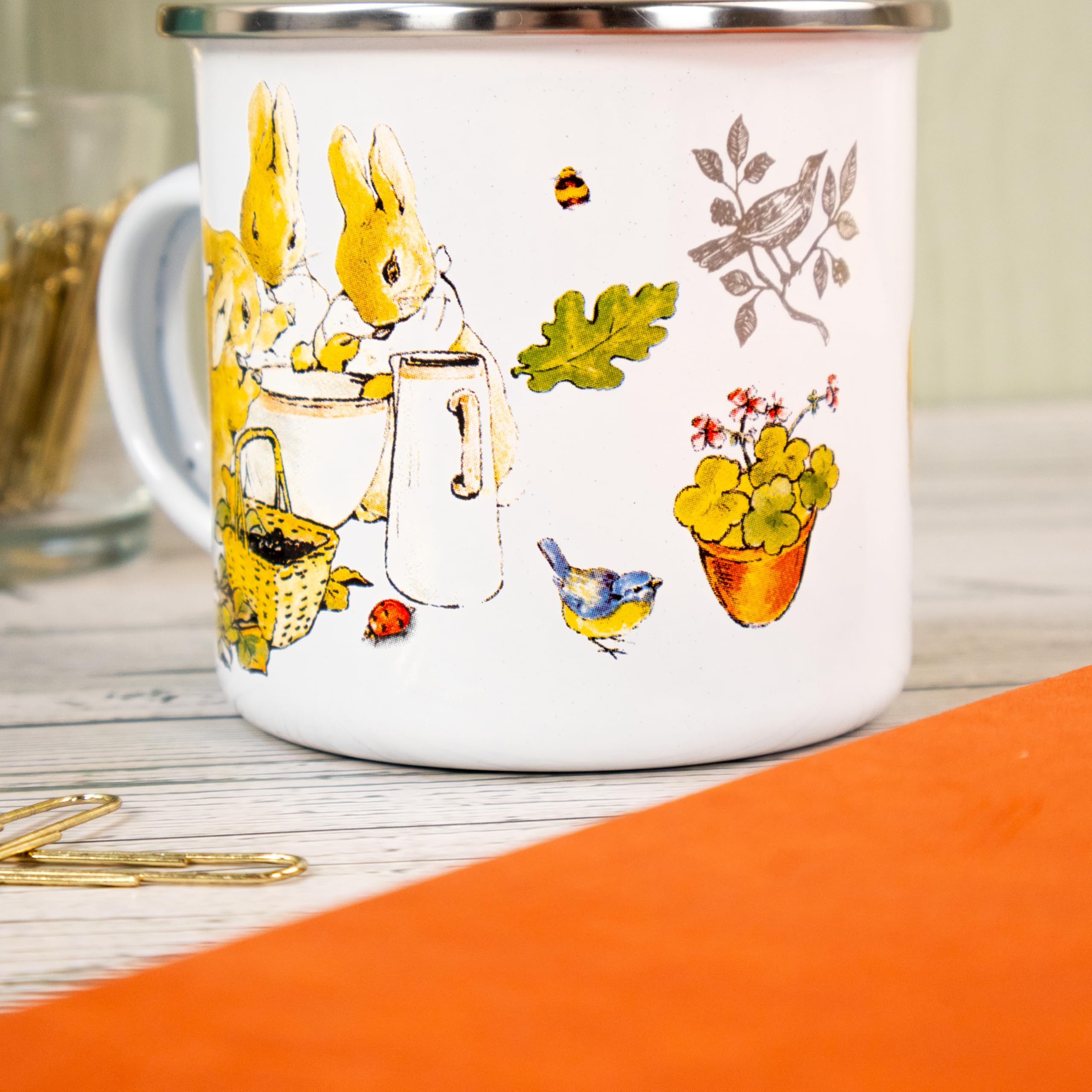 Robert Frederick Peter Rabbit Flopsy Bunnies Enamel Coffee Mug - White, Dishwasher Safe 10