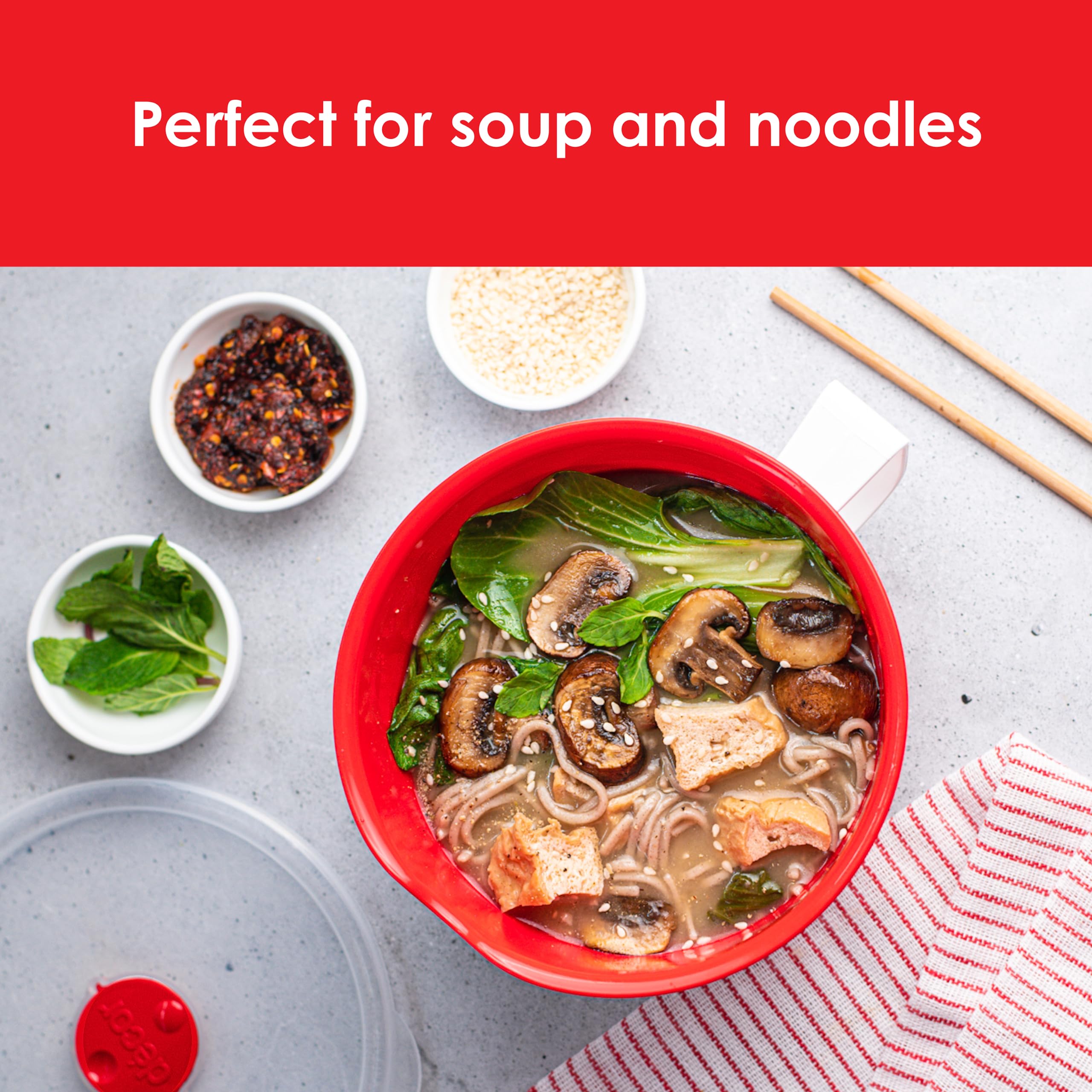 Décor Microsafe Soup Bowl - 1.15L Capacity | Red Plastic Container with Ventilated Lid 4