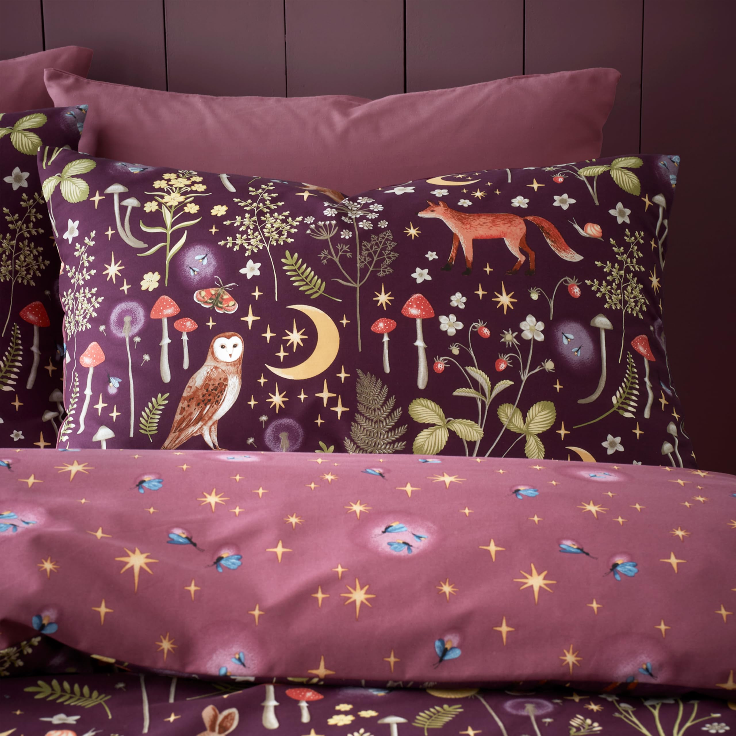 Catherine Lansfield Enchanted Twilight Reversible Double Duvet Cover Set with Pillowcases, Plum 3