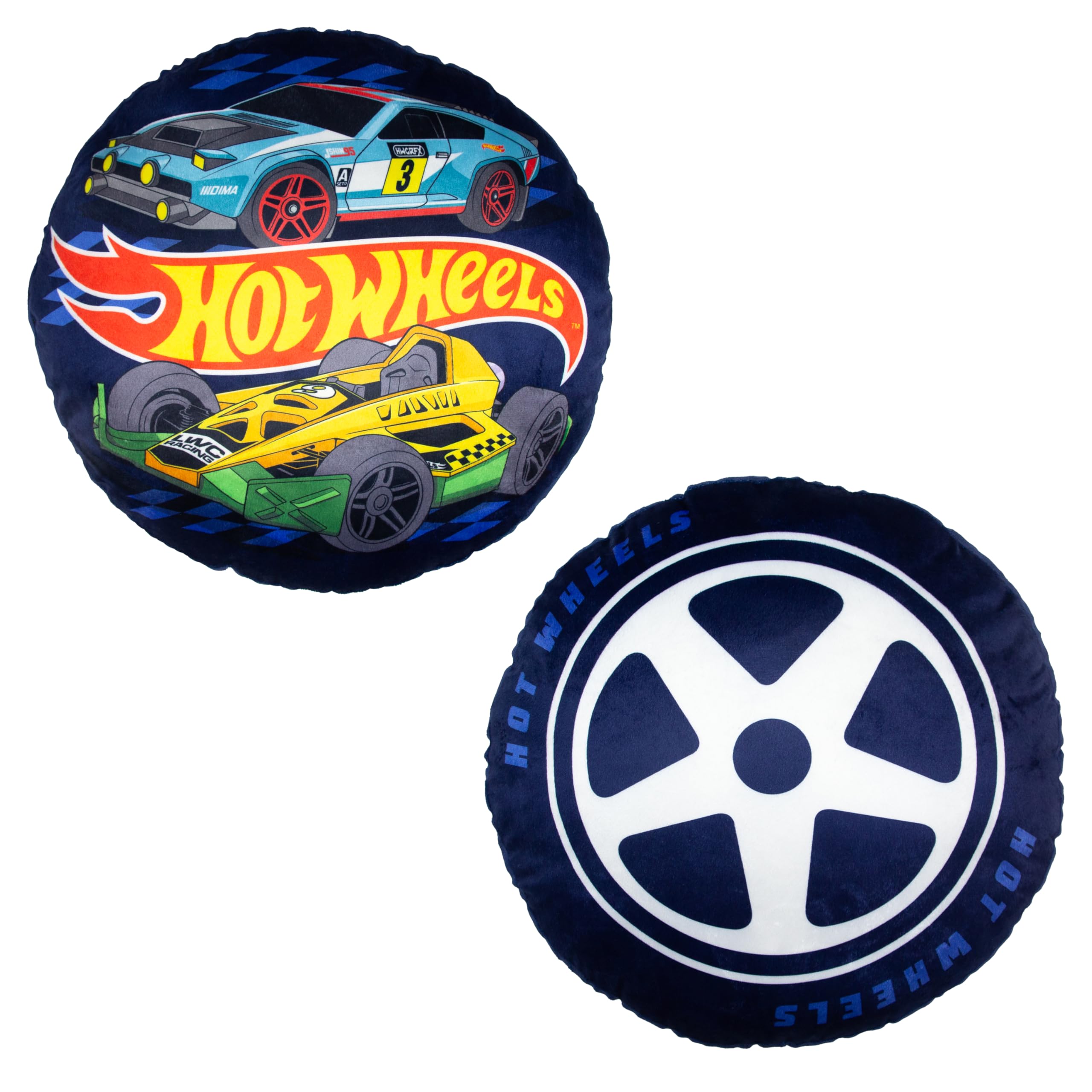 Character World Hot Wheels Officially Licensed Shaped Round Cushion | 40cm x 40cm | Reversible 1