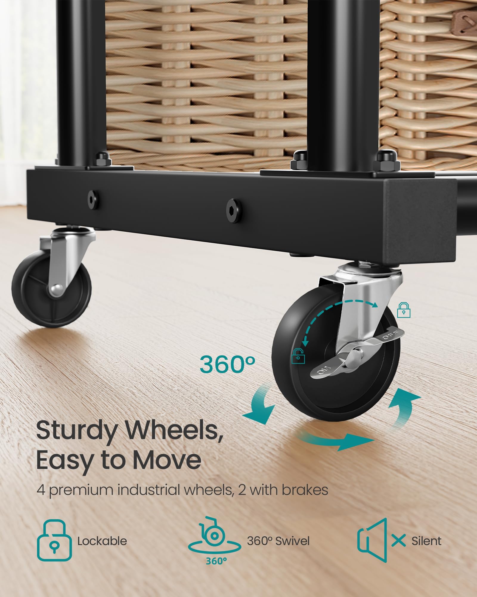SONGMICS Clothes Rack on Wheels - 90kg Capacity, Ink Black | 110cm Wide Rails 4