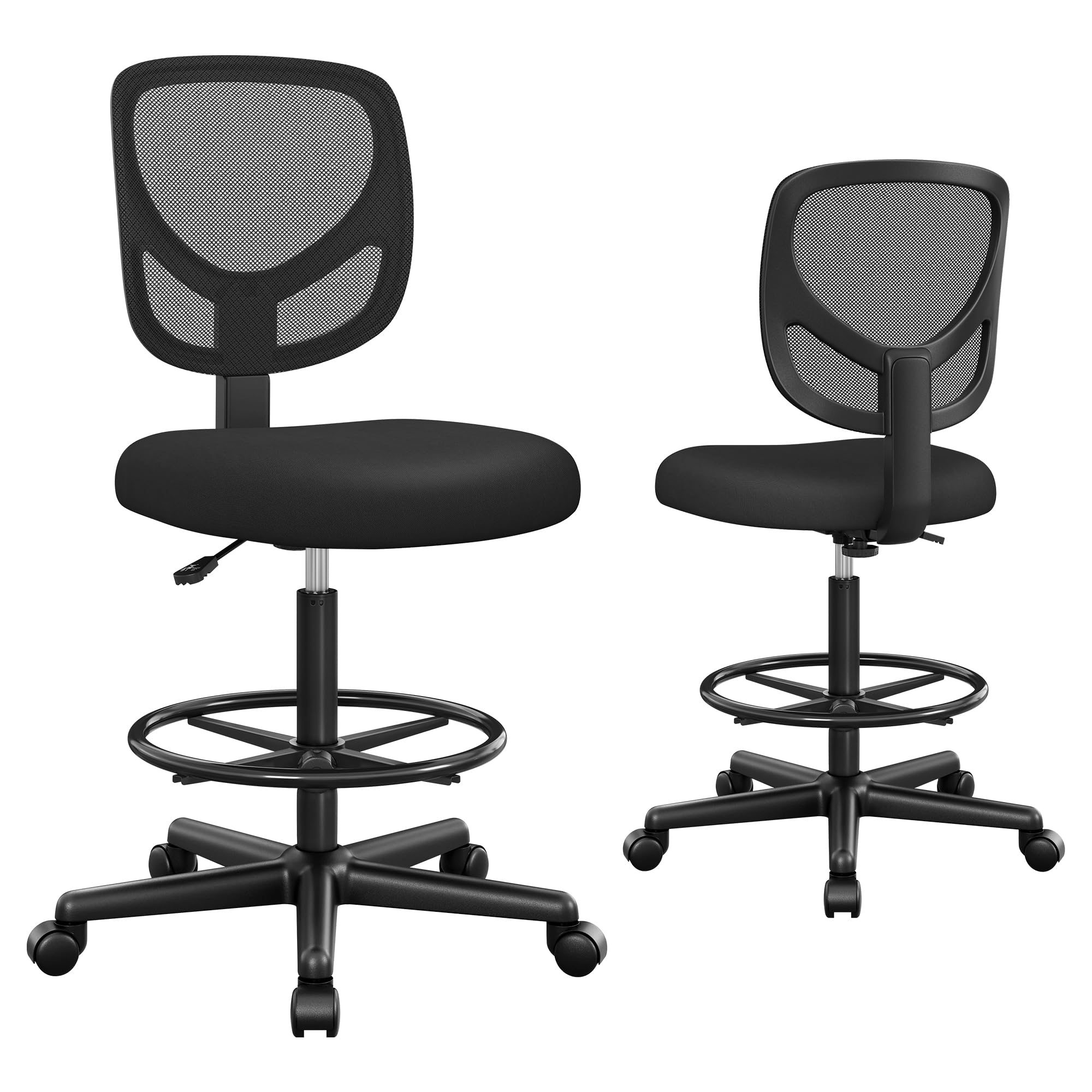 SONGMICS Drafting Stool Chair - Adjustable Height 55-75 cm, 120 kg Capacity, Ergonomic Footrest | Black