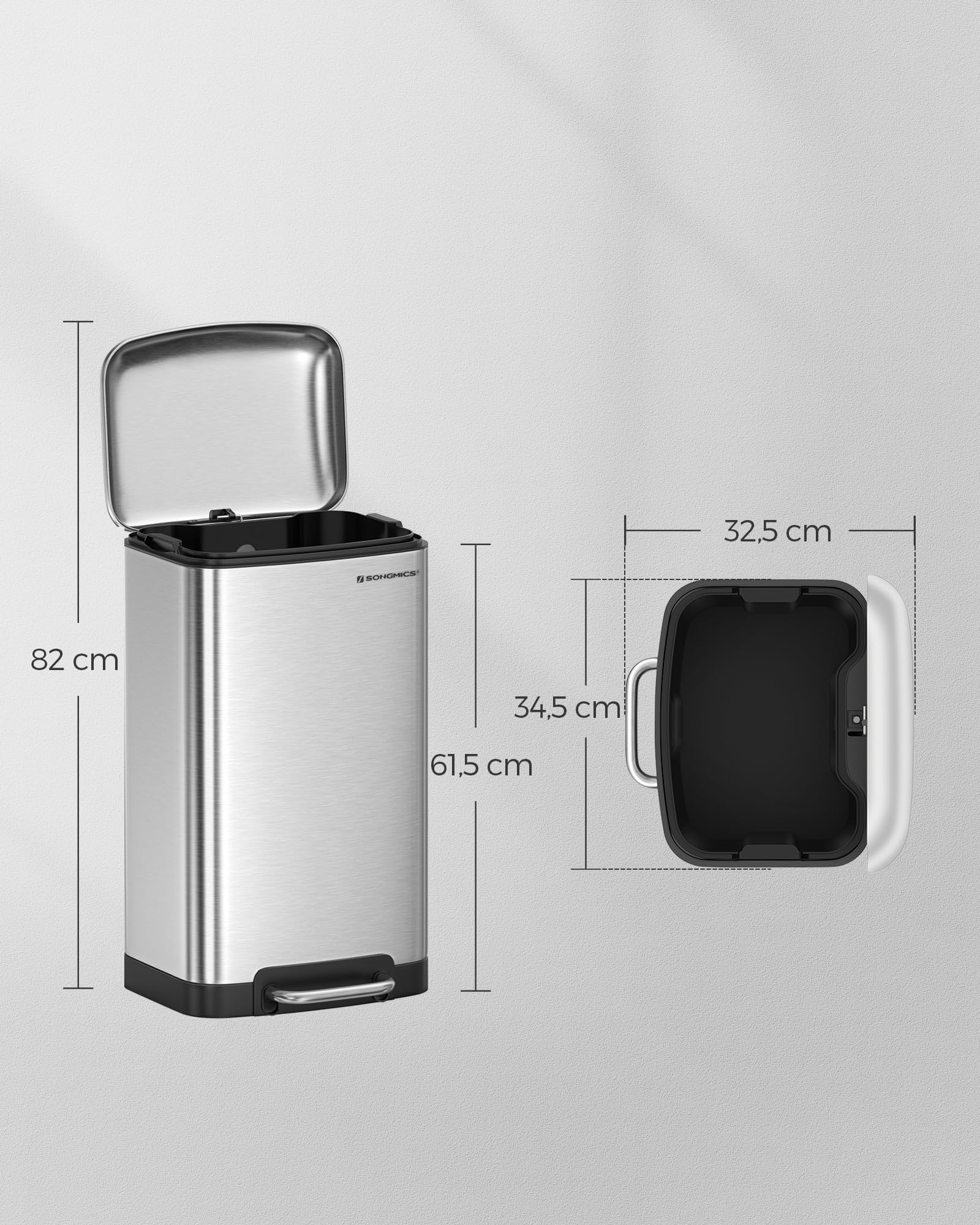 SONGMICS Kitchen Bin - 30L Capacity, Steel Pedal Bin with Soft Close Lid | Silver | LTB01L 5