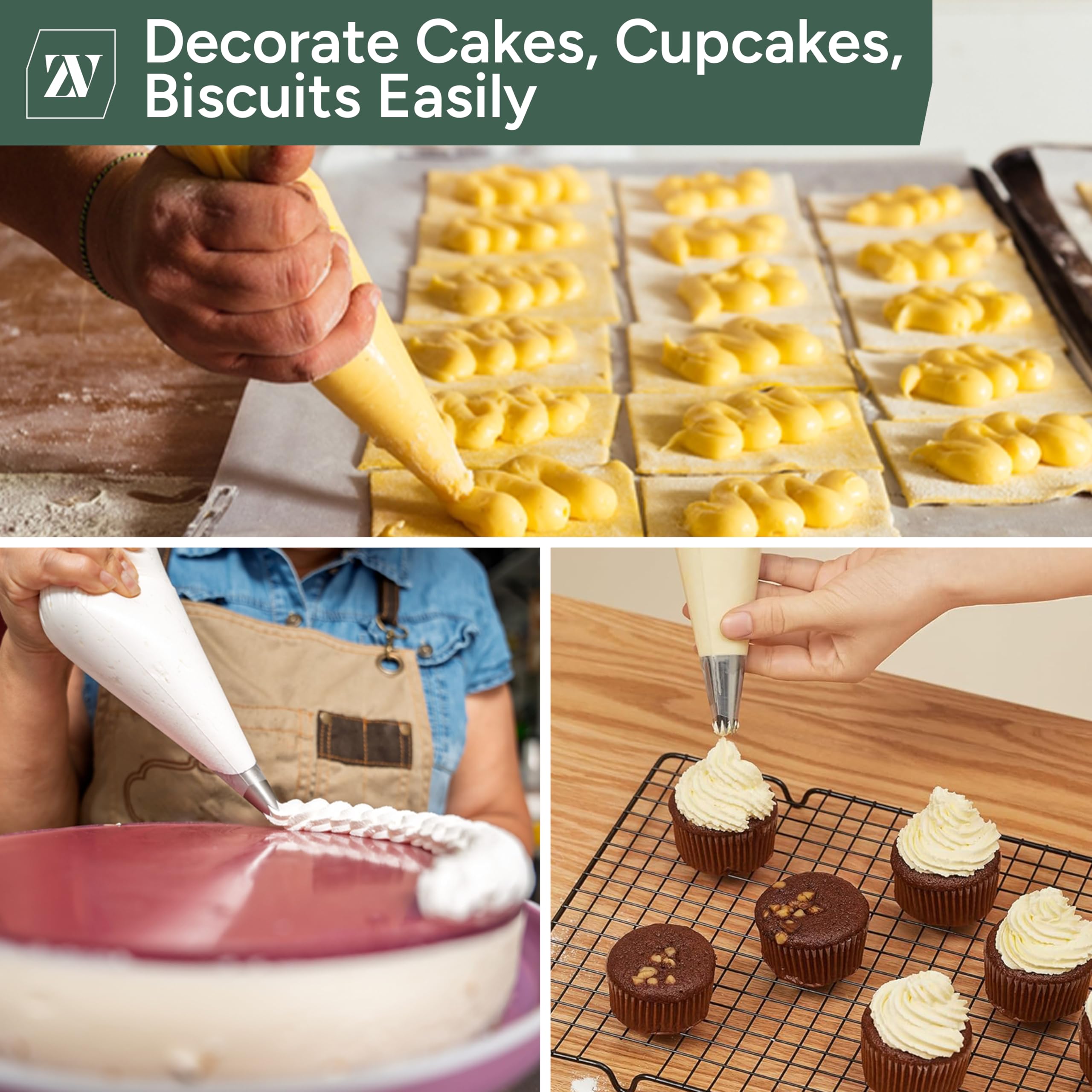 Zuvo Disposable Piping Bags - 100 Pack, 16 Inches | Thick, Burst-Proof, Tipless Design 4