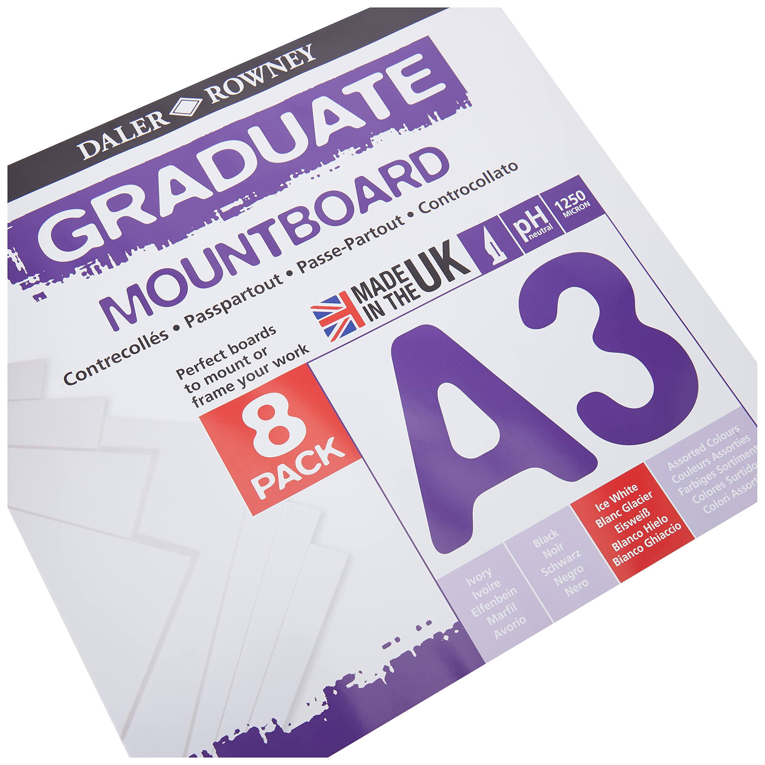 Daler Rowney Graduate Cream Core A3 Mountboard Pack - 8 Ice White Smooth Surface Boards, 1.25mm Thick 4