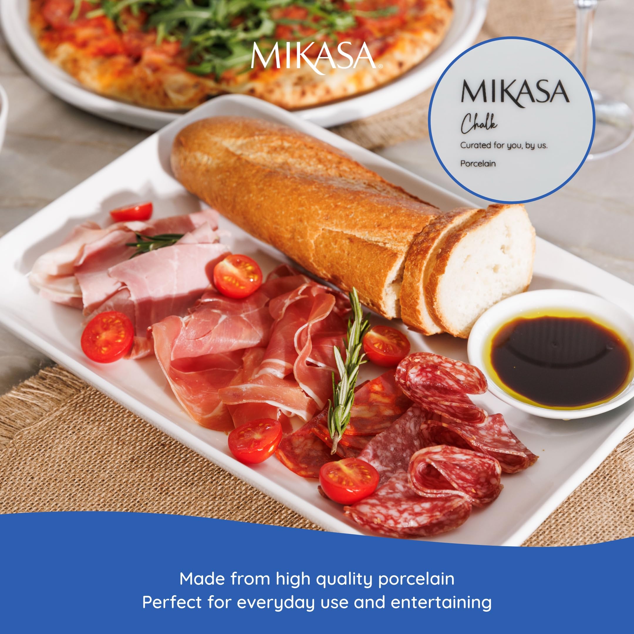 MIKASA Chalk White Porcelain Rectangular Serving Platter 33 x 22cm | Dishwasher Safe 5