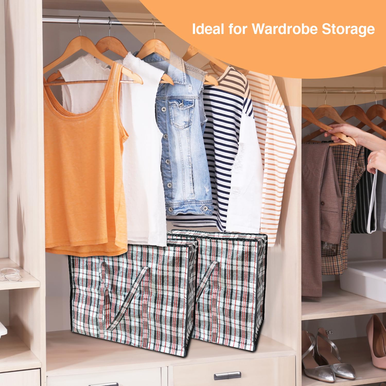 ANSIO Large Reusable Laundry Bags - Pack of 5 Storage Bags with Zips for Clothing & Moving House (60L x 25W x 50H cm) 5