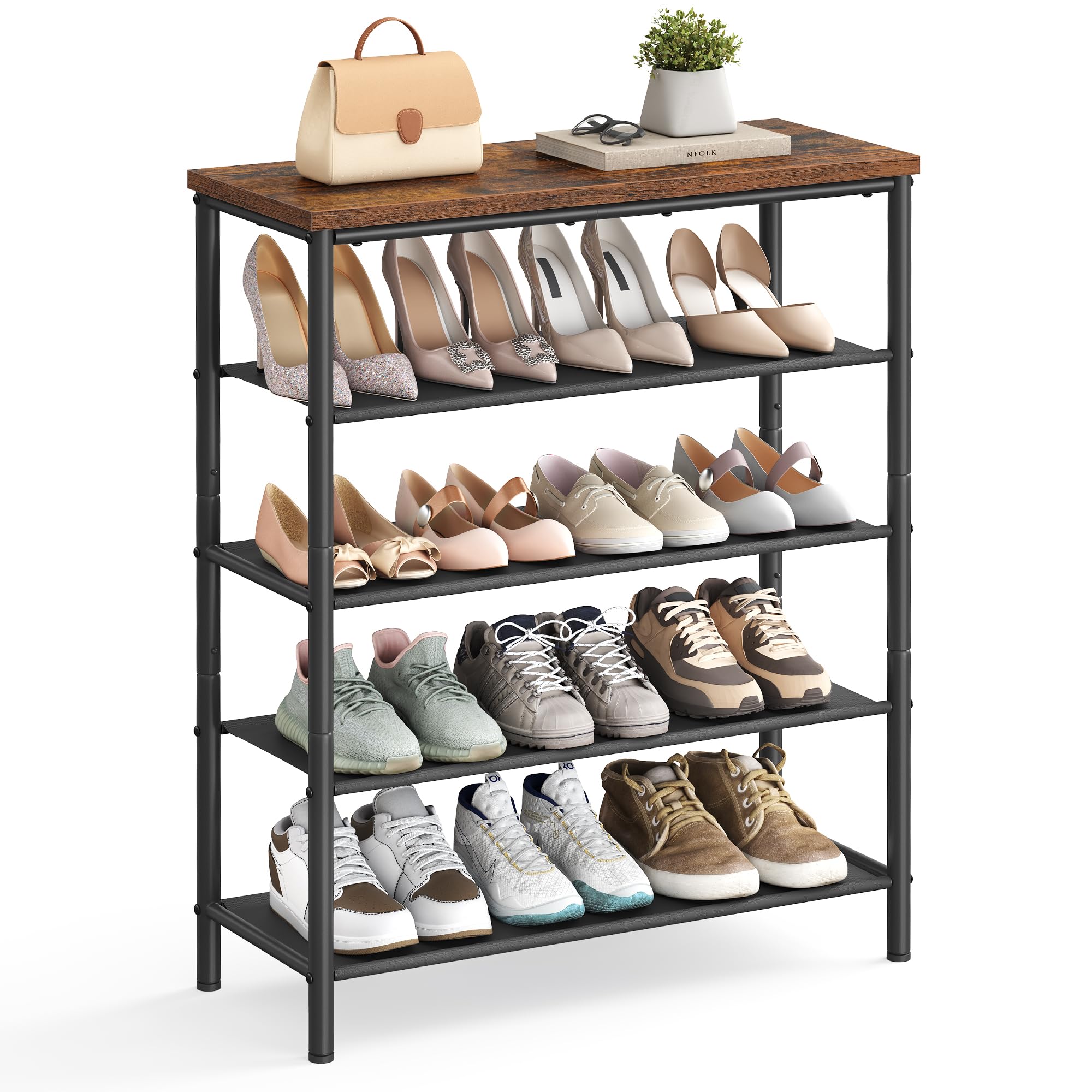 VASAGLE 5 Tier Shoe Rack - Narrow Storage Organiser for Hallway, Rustic Brown+Black 1