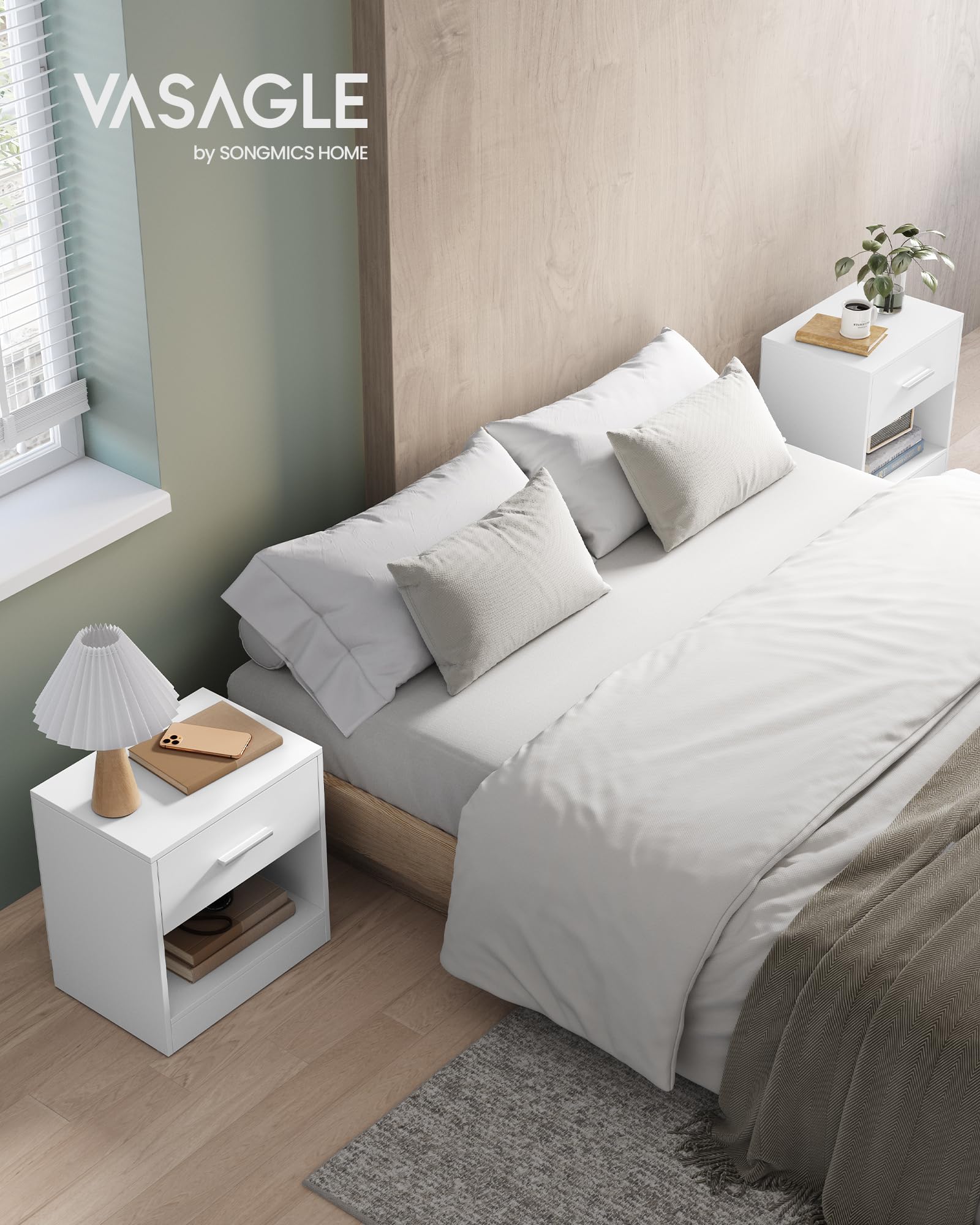 VASAGLE Bedside Tables - Set of 2 Side Tables with Drawer | Classic White | 28 x 39 x 41 cm 3