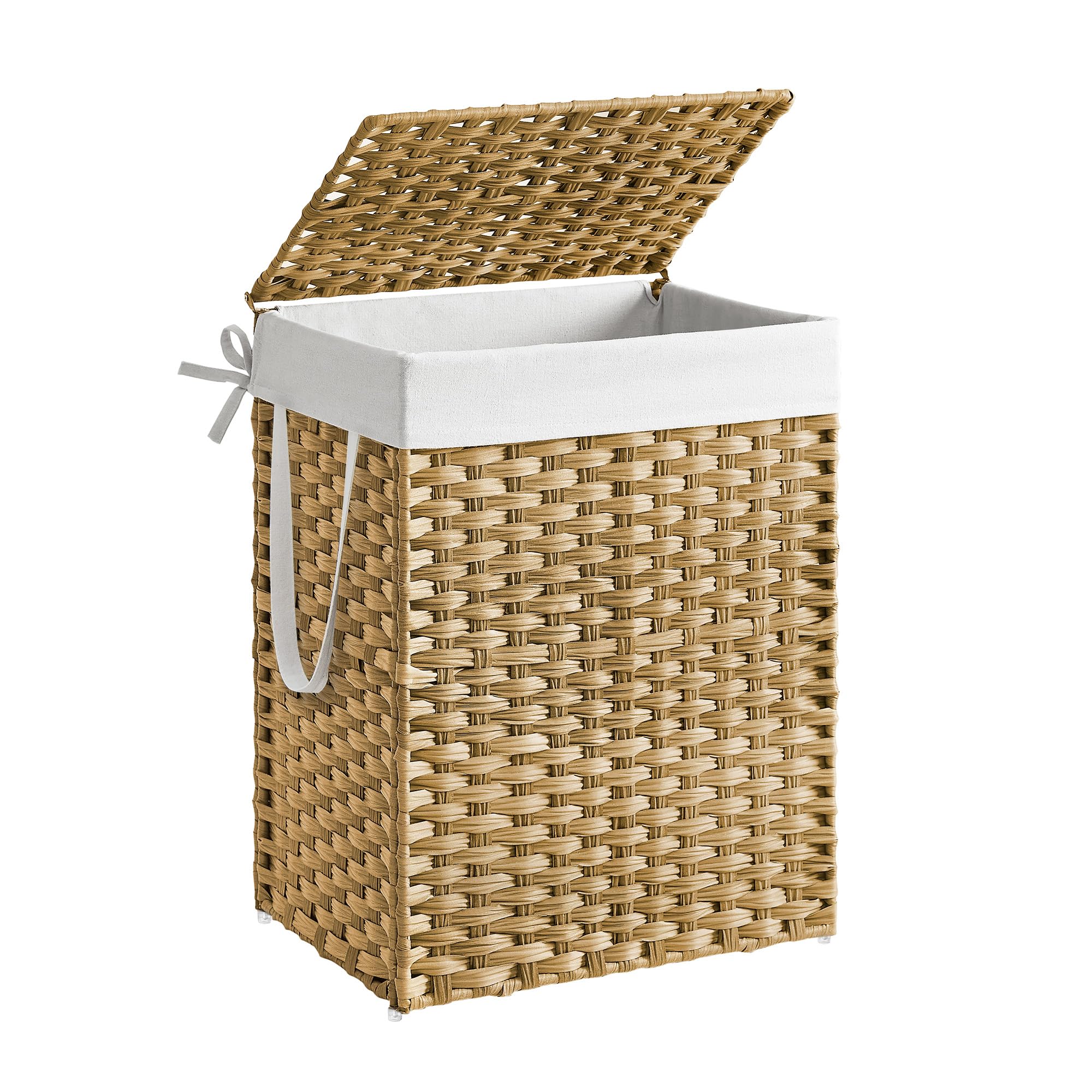 SONGMICS 90L Synthetic Rattan Laundry Basket with Lid and Handles | Foldable | Natural Colour 1
