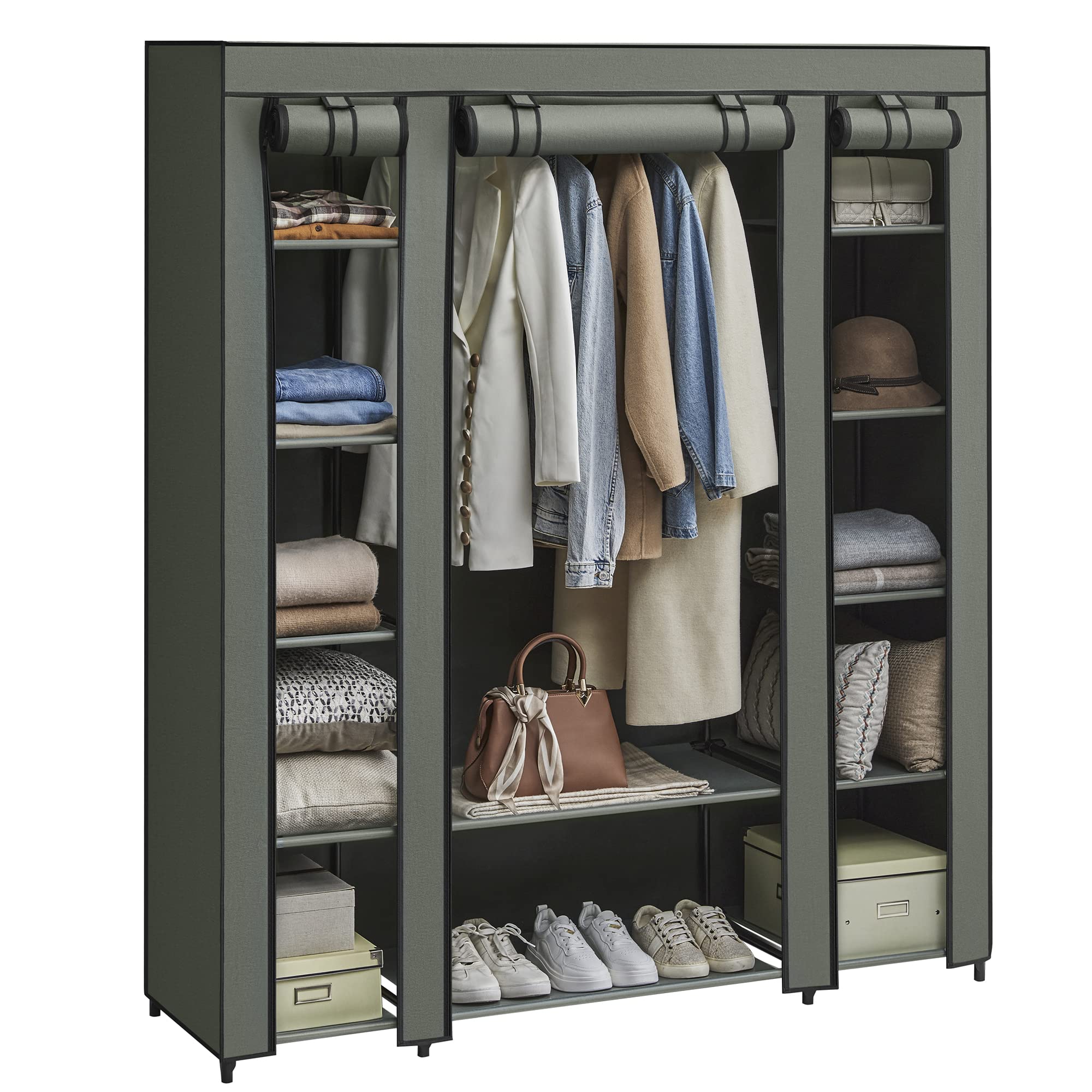 SONGMICS Portable Fabric Wardrobe - 45 x 150 x 175 cm | 15 kg Rail Capacity | Sage Green 1