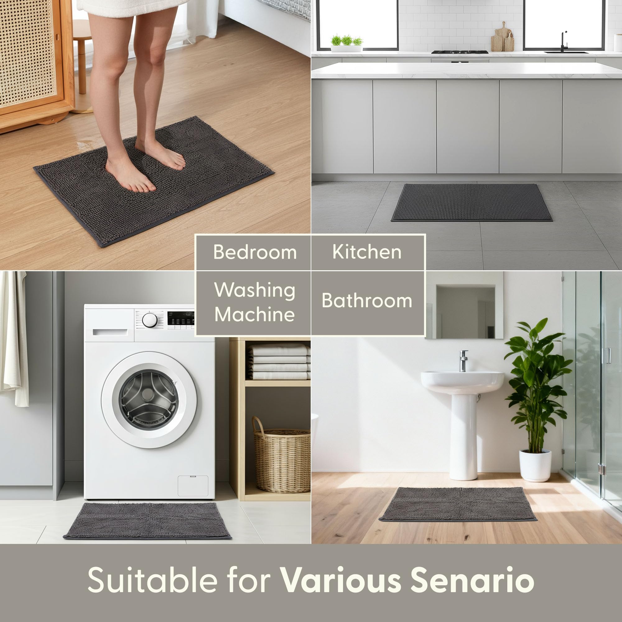 KEPLIN Non-Slip Microfibre Bath Mat - Soft, Absorbent, Machine Washable | Grey | 40 x 60 cm 7