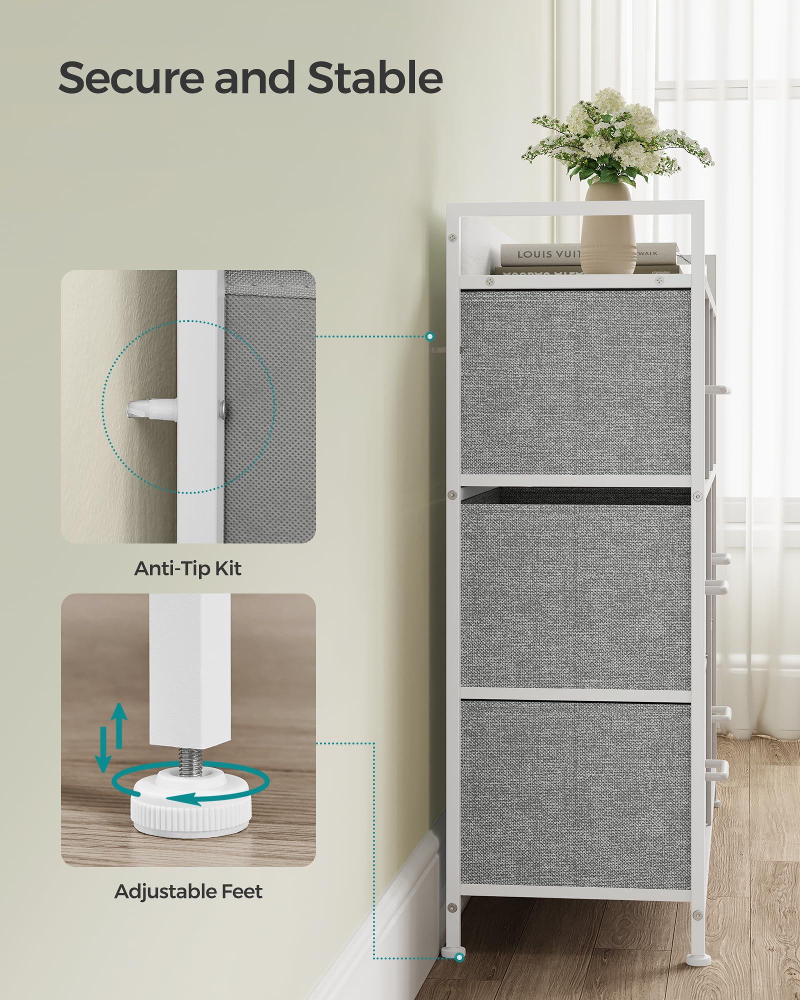 SONGMICS Chest of Drawers - 7 Fabric Drawers | Metal Frame | Dove Grey & Cloud White | 98W x 85H cm 8
