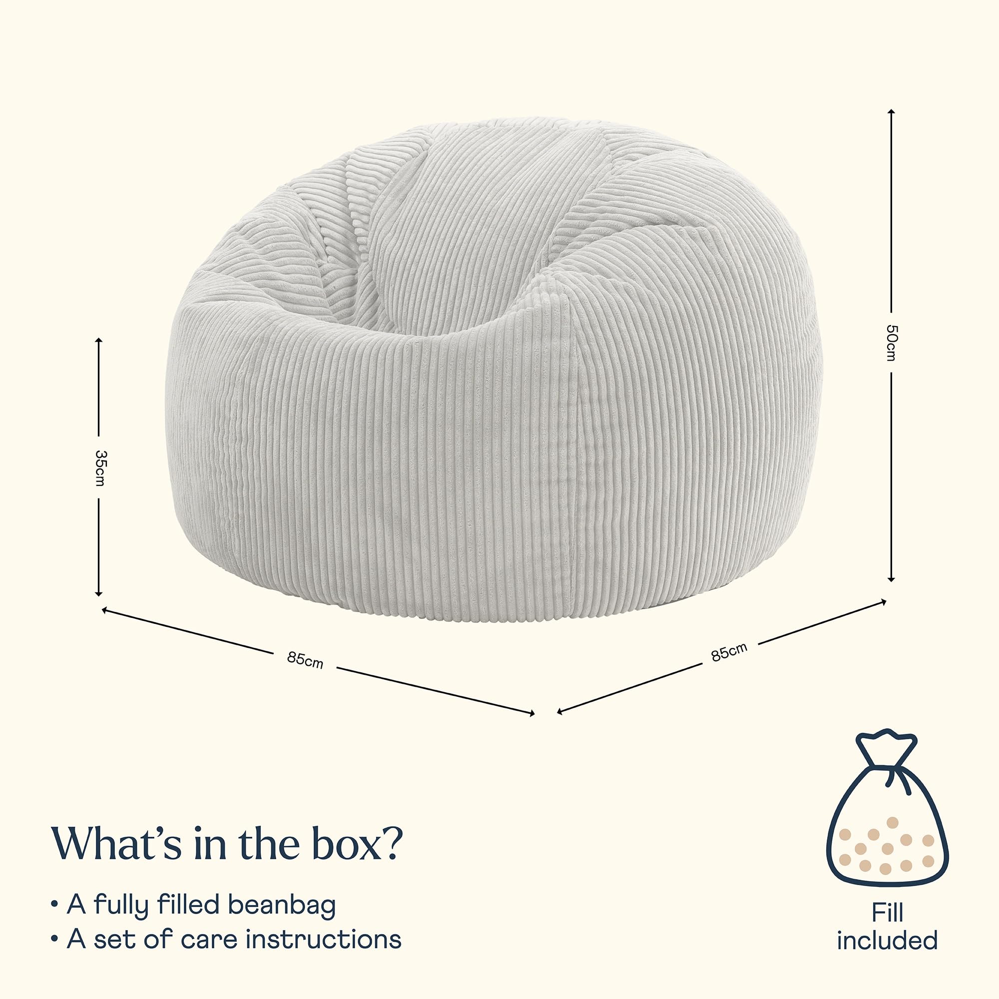 icon Kingston Cord Bean Bag - Large Adult Size, Navy Blue, Pre-Filled | Corduroy 3