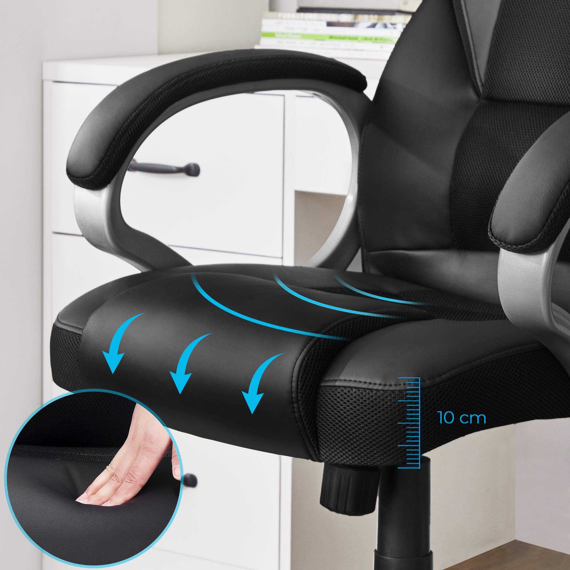 SONGMICS Ergonomic Executive Desk Chair - Adjustable Height, High Back, Black PU | Supports up to 150 kg 8