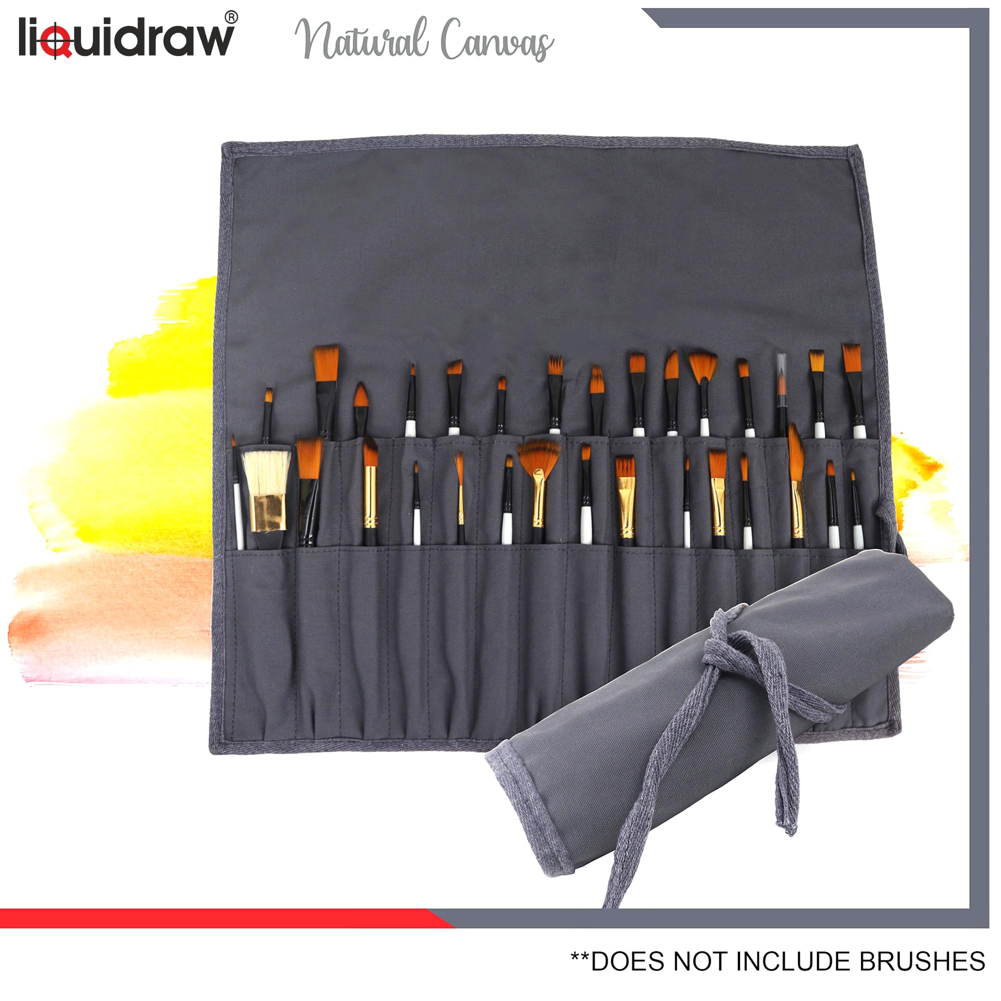 Liquidraw 30 Pocket Canvas Paint Brush Holder - Roll Up Storage for Art Tools | Grey 3