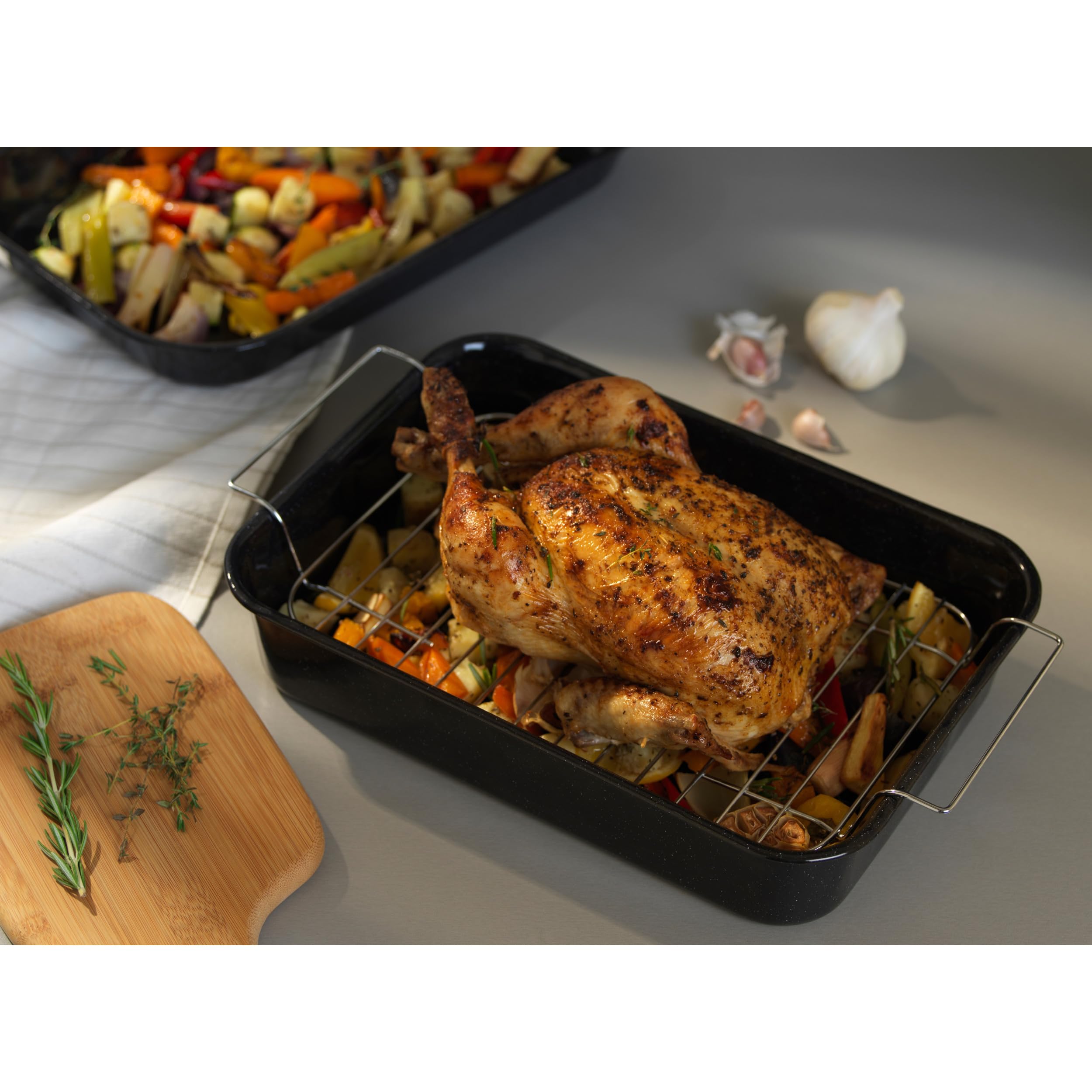 Salter Vitreous Enamel 34cm Roaster & Stainless Steel Rack | Black | Oven Safe up to 230°C 7