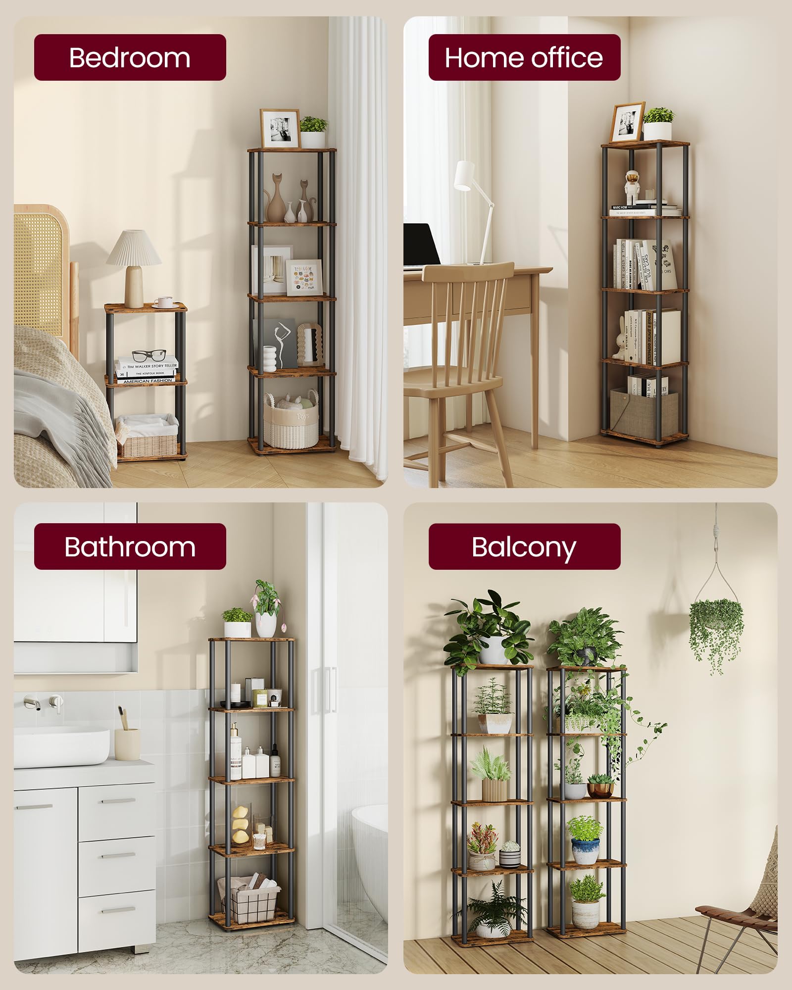 VASAGLE 5-Tier Standing Shelf Unit - Toolless Assembly | 30kg Total Capacity | 38W x 139H cm 5