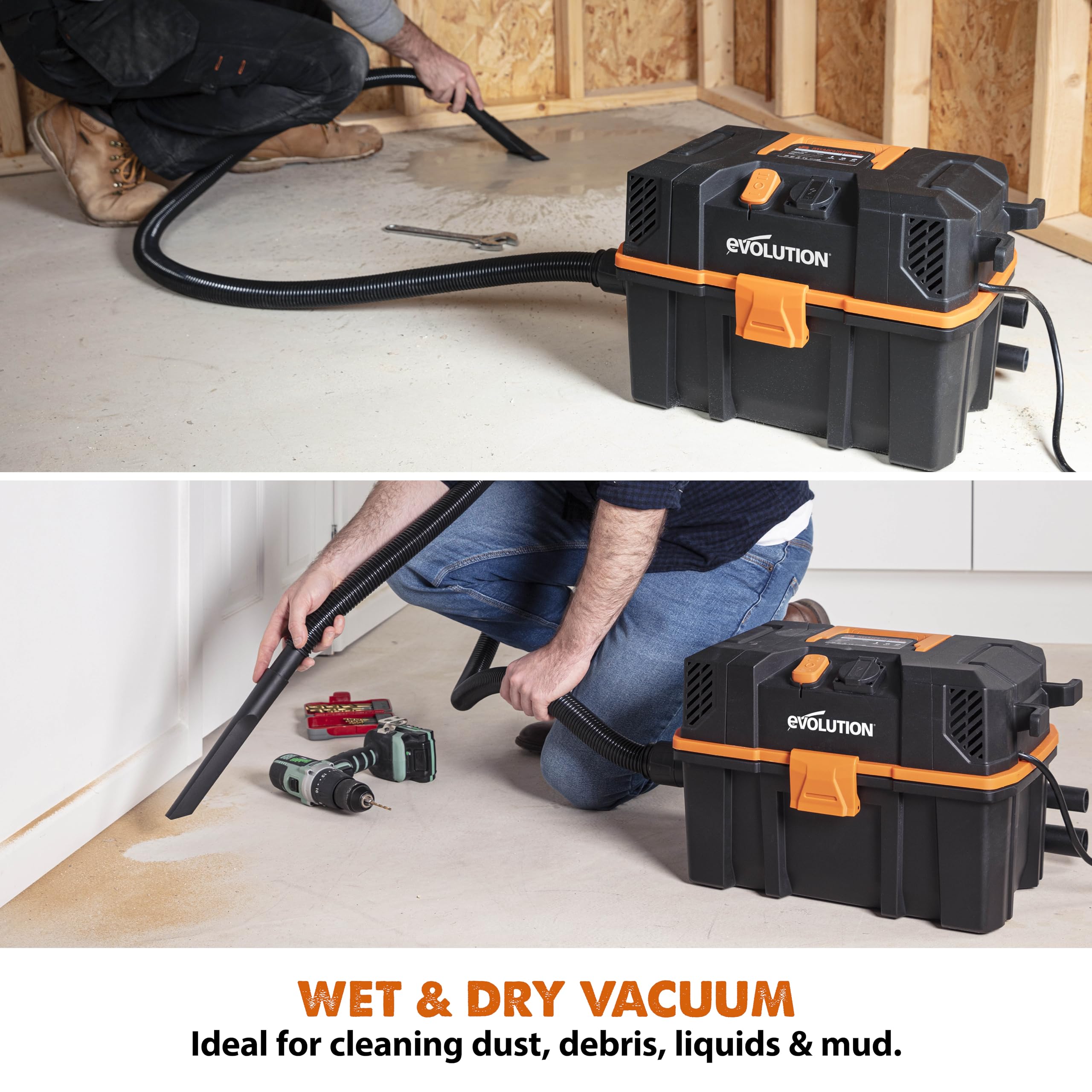 Evolution Power Tools R15VAC Wet-Dry Vacuum Cleaner | 1000W | 42.5L/S Suction | Orange 4