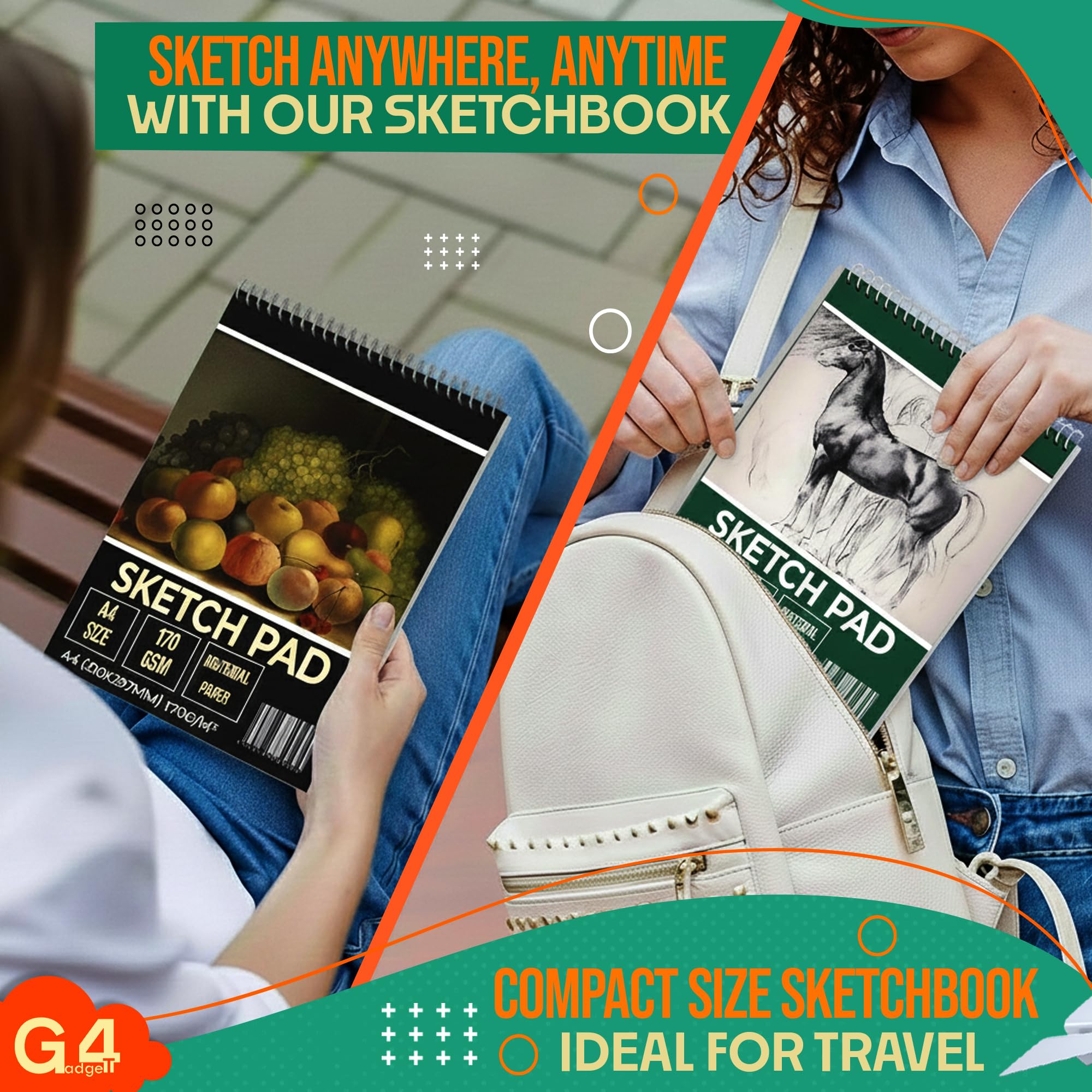 G4GADGET Sketchbook - 2 Pack A3 Drawing Pad | 170 GSM Thick Paper | Wiro Bound 8