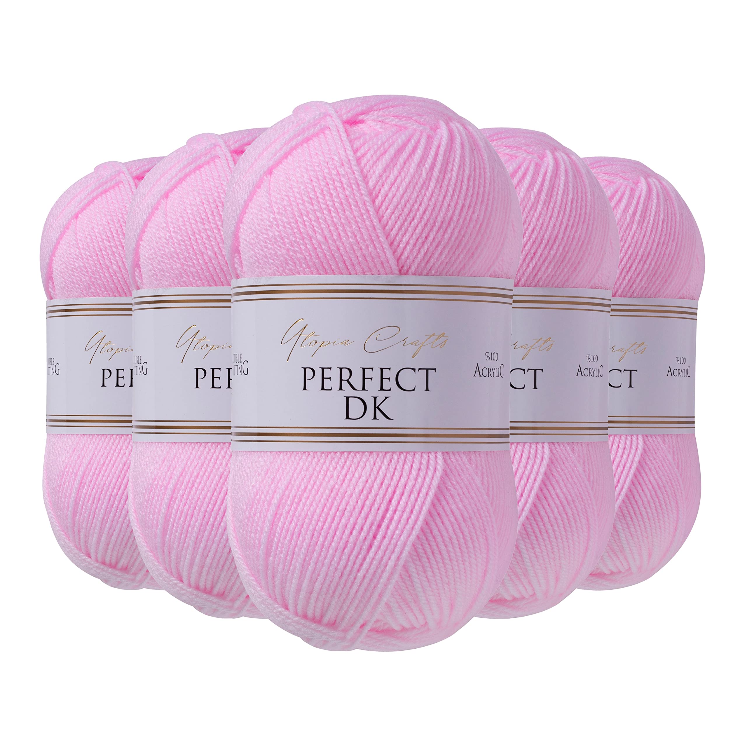 Utopia Crafts DK Double Knitting Yarn - 5 Pack Soft Acrylic | Baby Pink | 500g Total 1