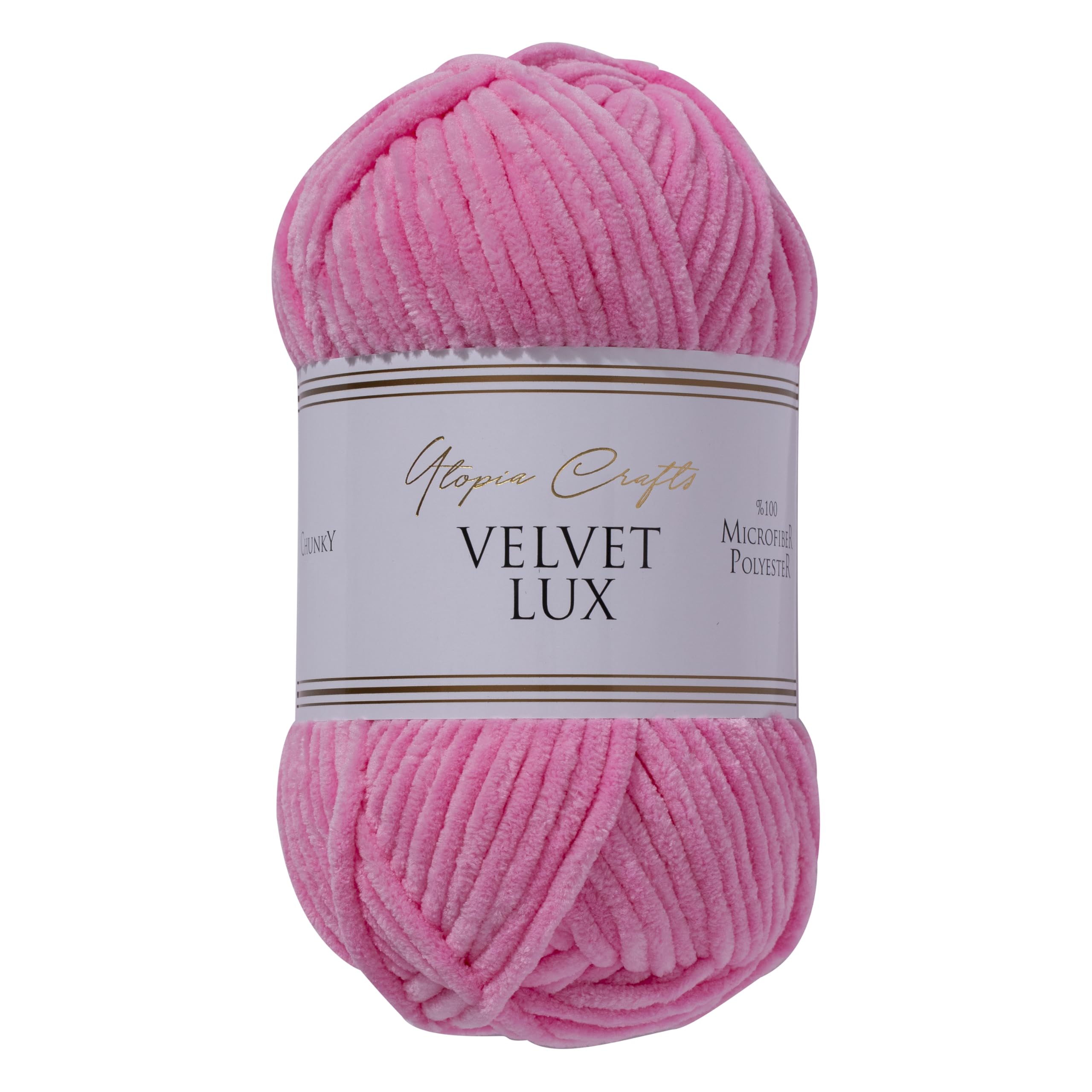 Utopia Crafts Velvet Lux Chenille Yarn - Super Soft Chunky for Knitting & Crochet | 100g Tulip Pink 1