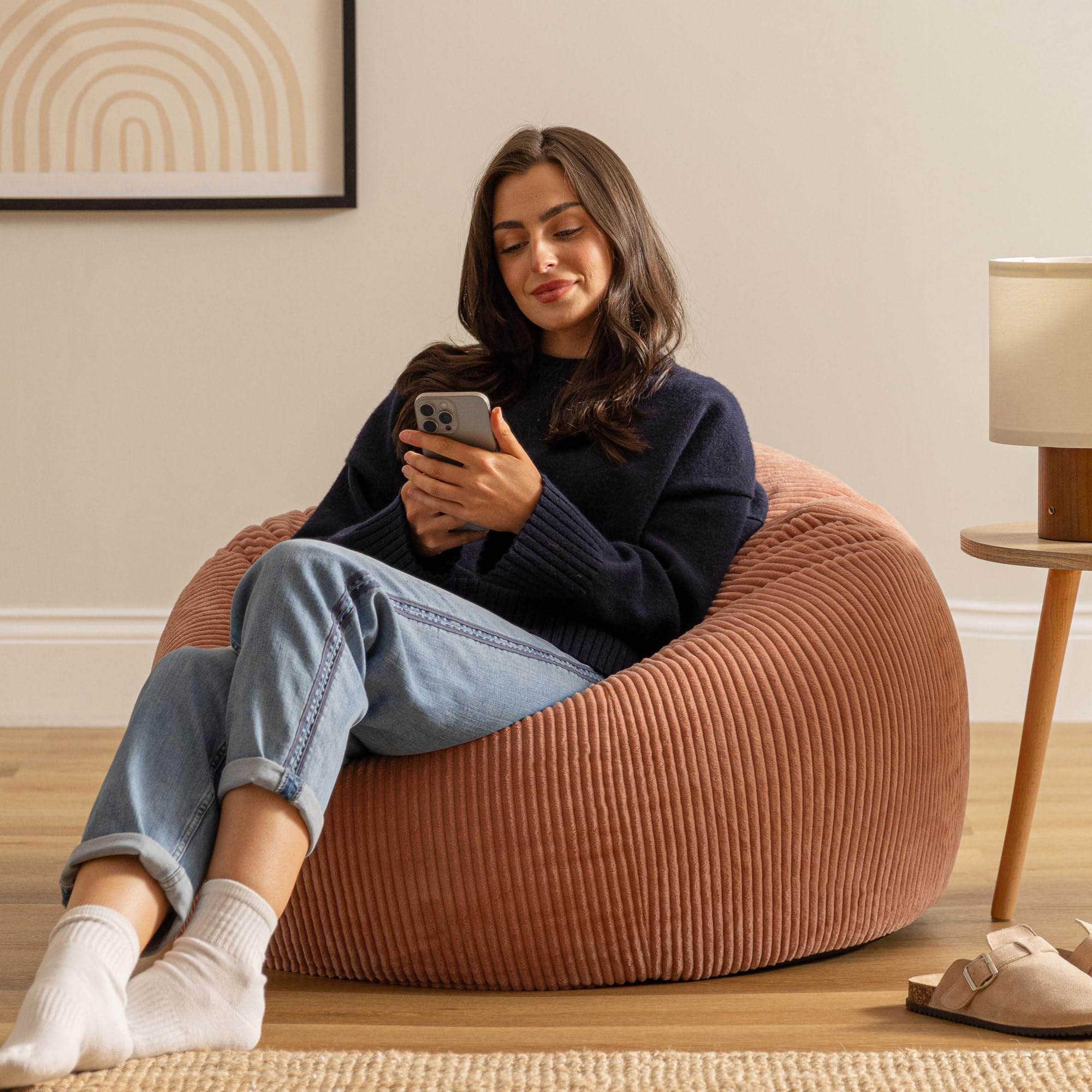 icon Kingston Cord Bean Bag - Large Adult Size | Dusk Pink | Pre-Filled 2