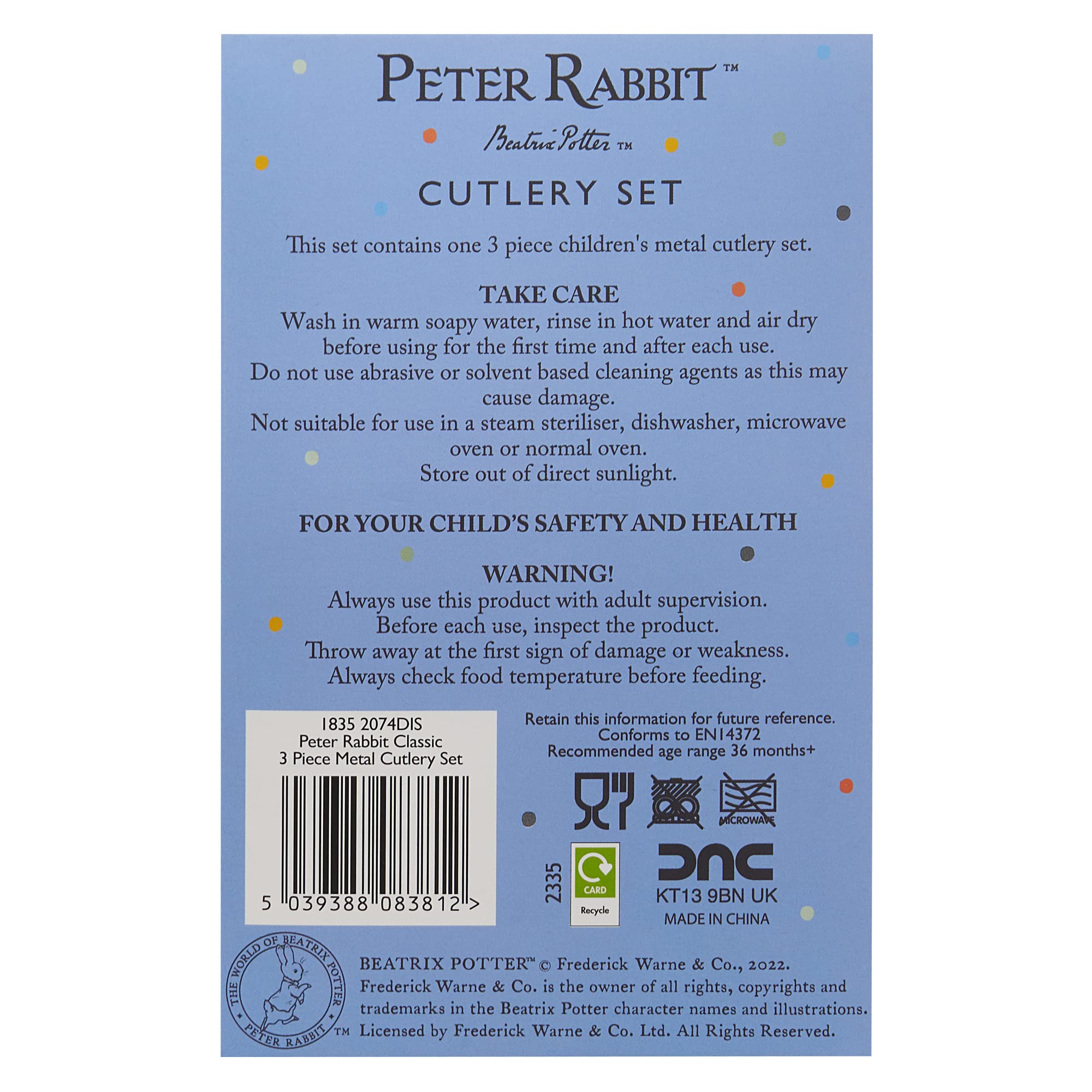 Peter Rabbit 3 Piece Cutlery Set - Stainless Steel & ABS Plastic | Ages 36+ Months 3