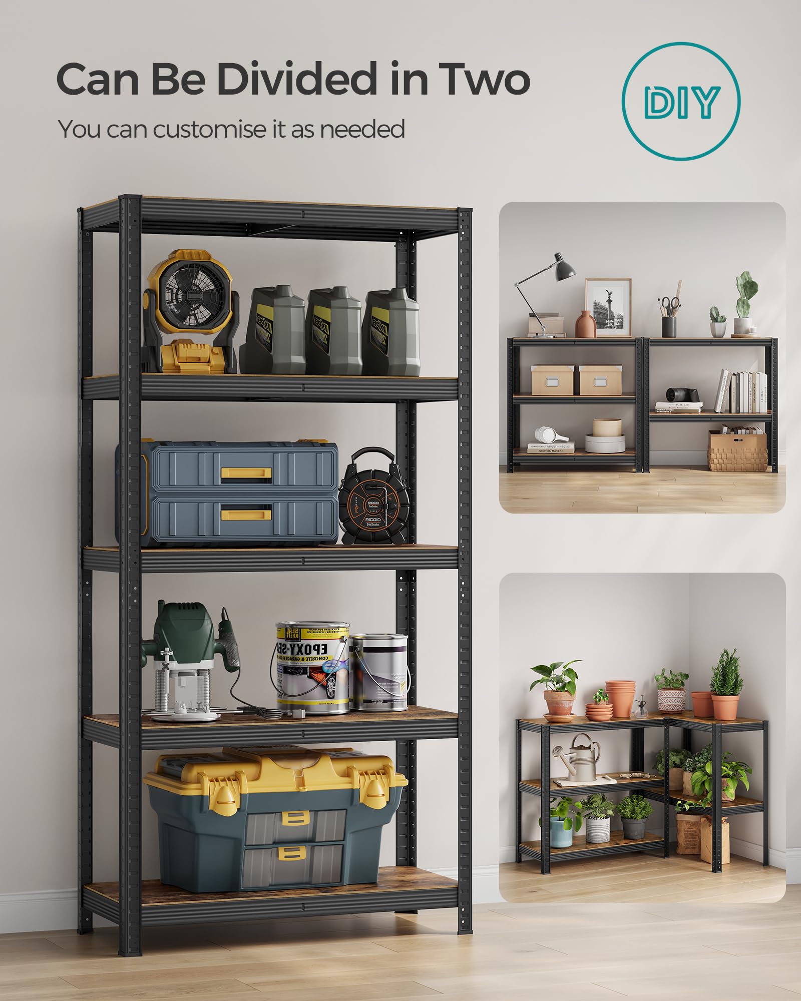 SONGMICS Set of 2 Shelving Units - 875 kg Total Capacity | Rustic Brown/Black | 40D x 90W x 180H cm 8