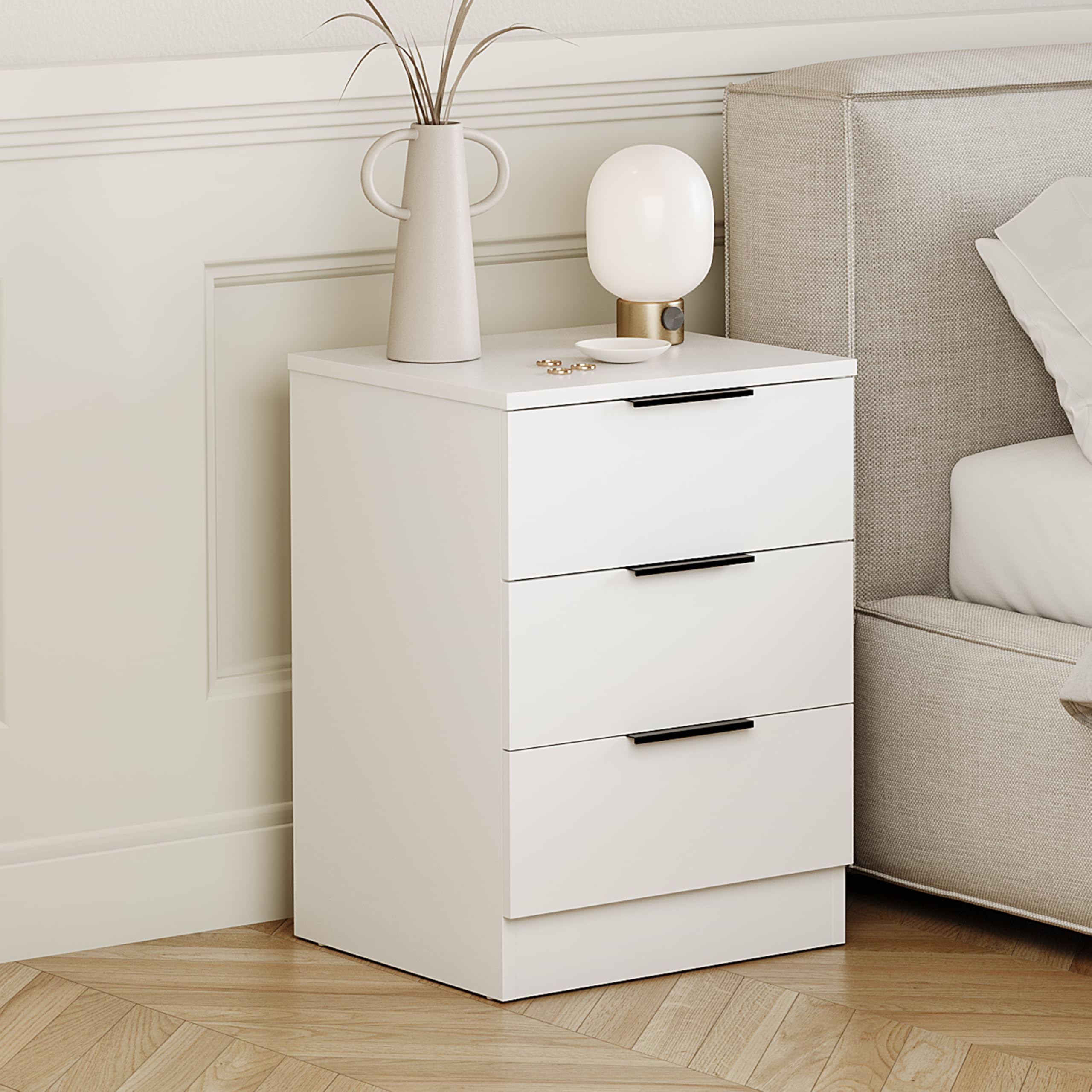 Vida Designs Trega 3 Drawer Bedside Cabinet - White | Space Saving | Engineered Wood 1