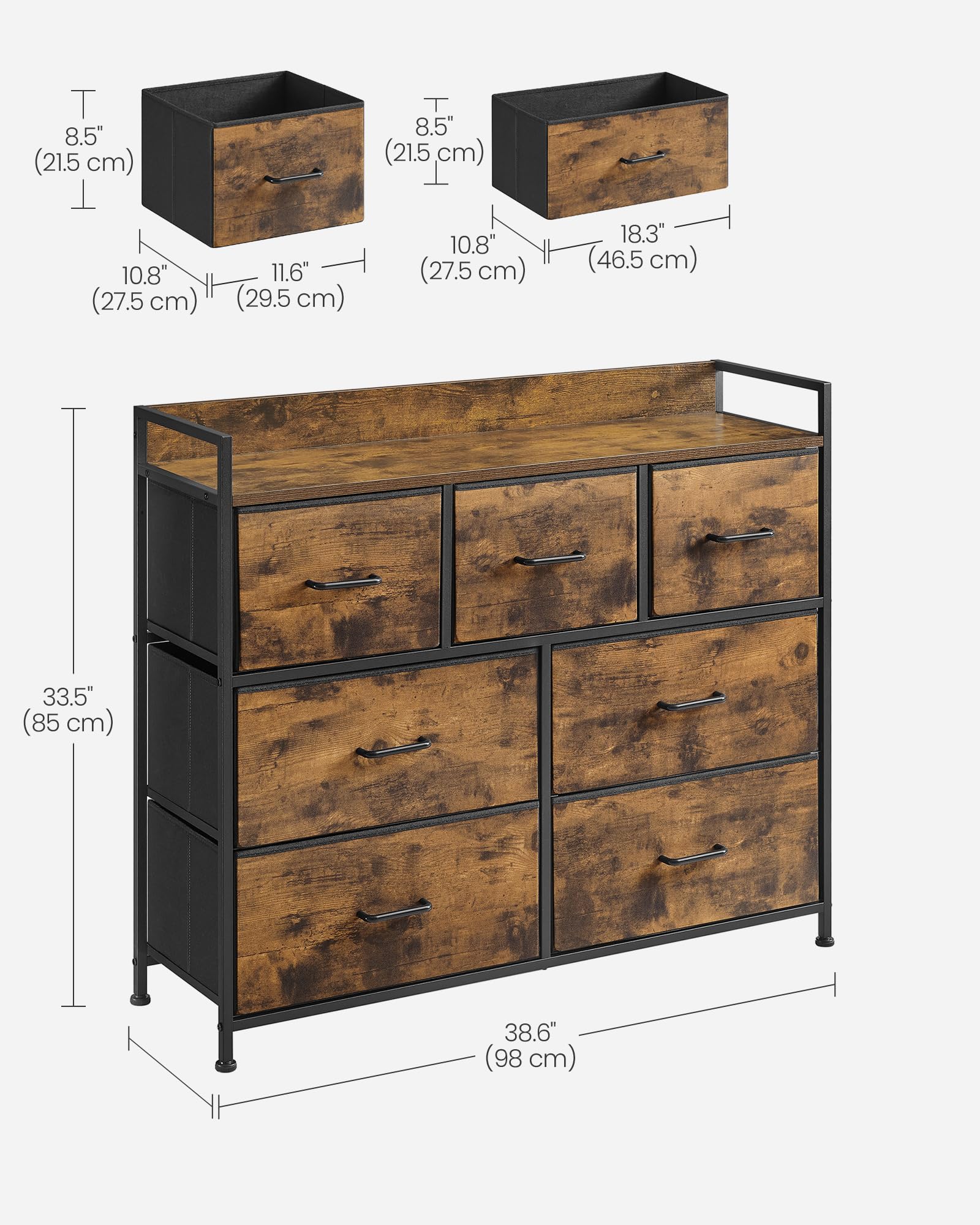 SONGMICS Chest of Drawers - 7 Fabric Drawers | Metal Frame | Rustic Brown & Ink Black | LTS137B01 2